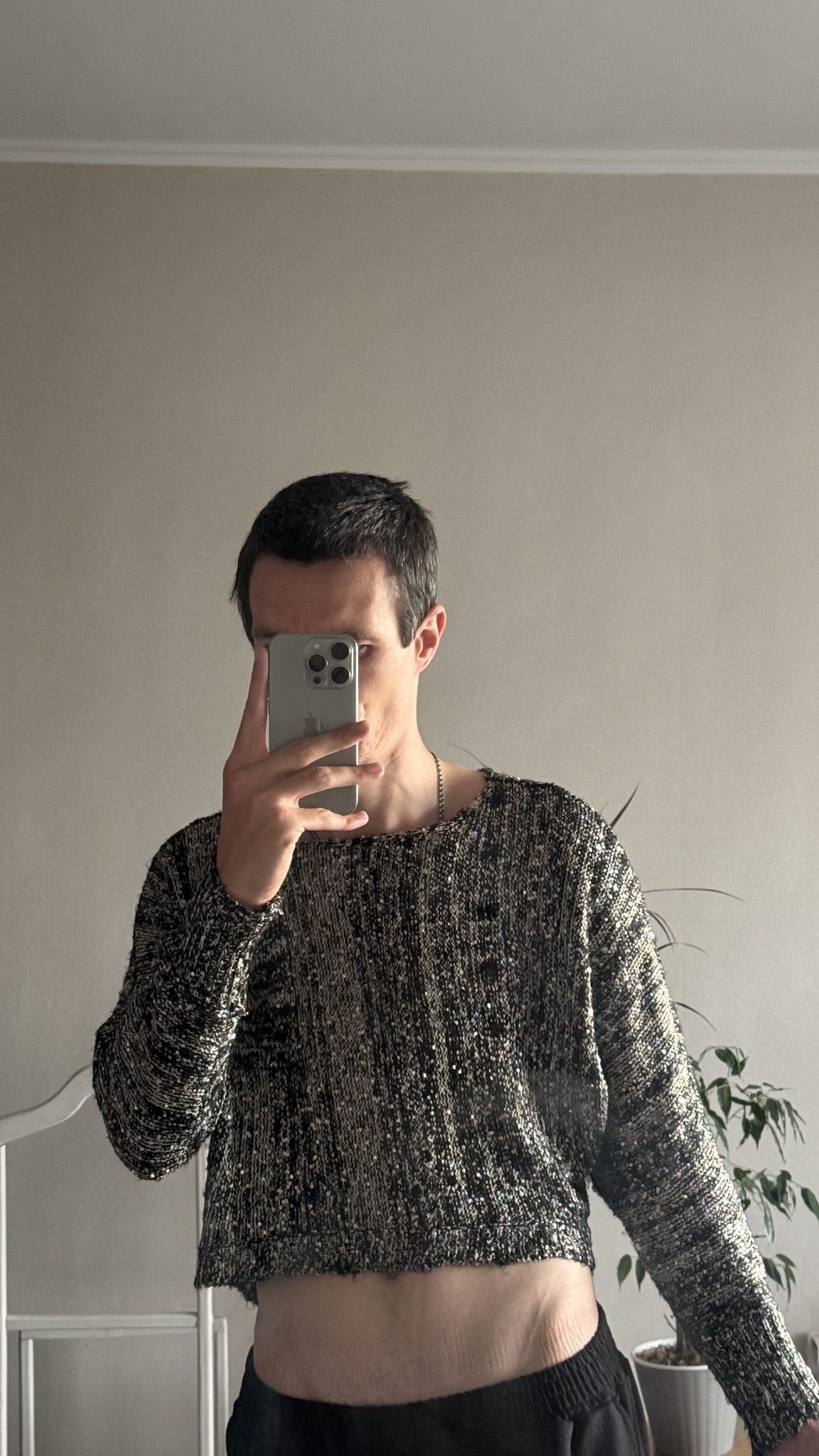 If Six Was Nine Archive Gaultier LGB Style Sequins Raw Hem Cropped Sweater Size US M / EU 48-50 / 2 - 5 Thumbnail