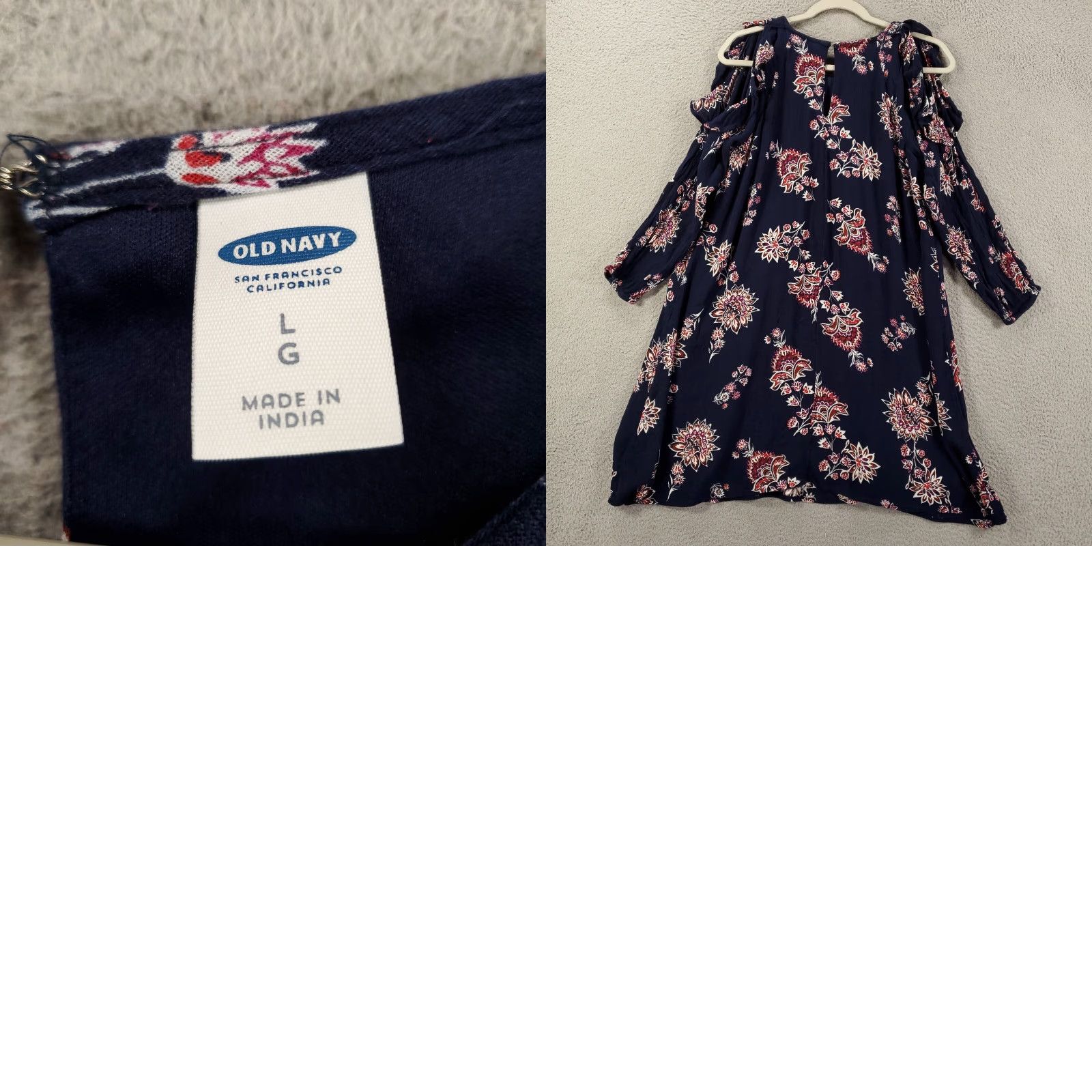 Old Navy VINTAGE Old Navy Womens Dress Blue Floral Lined Short Shift Cotton Blend Purple? Wait. Size L / US 10 / IT 46 - 9 Thumbnail