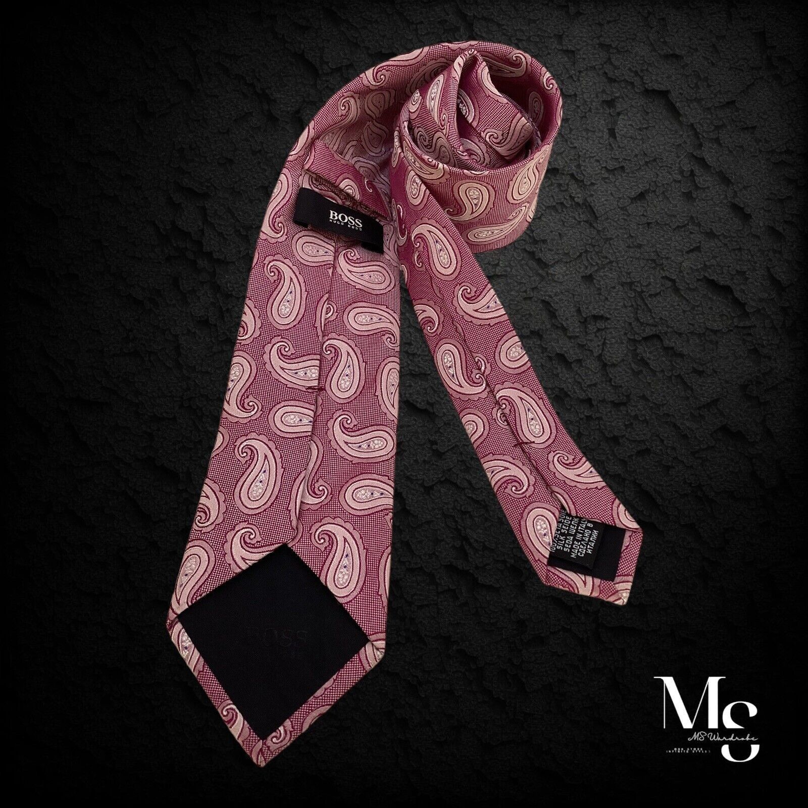 Hugo Boss BOSS HUGO BOSS XL Pink Paisley Silk Tie Made In Italy W: 3" Size ONE SIZE - 2 Thumbnail