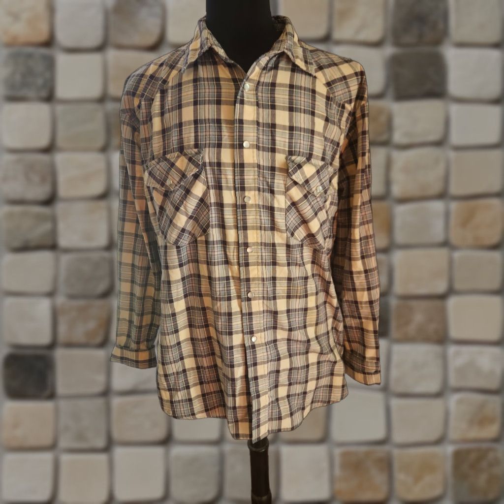 Vintage VINTAGE Big Mac Western Shirt Blue Plaid Pearl Snaps Mens L Button-Up Tailored Regular Fit Pocketed Size L Size US L / EU 52-54 / 3 - 1 Thumbnail