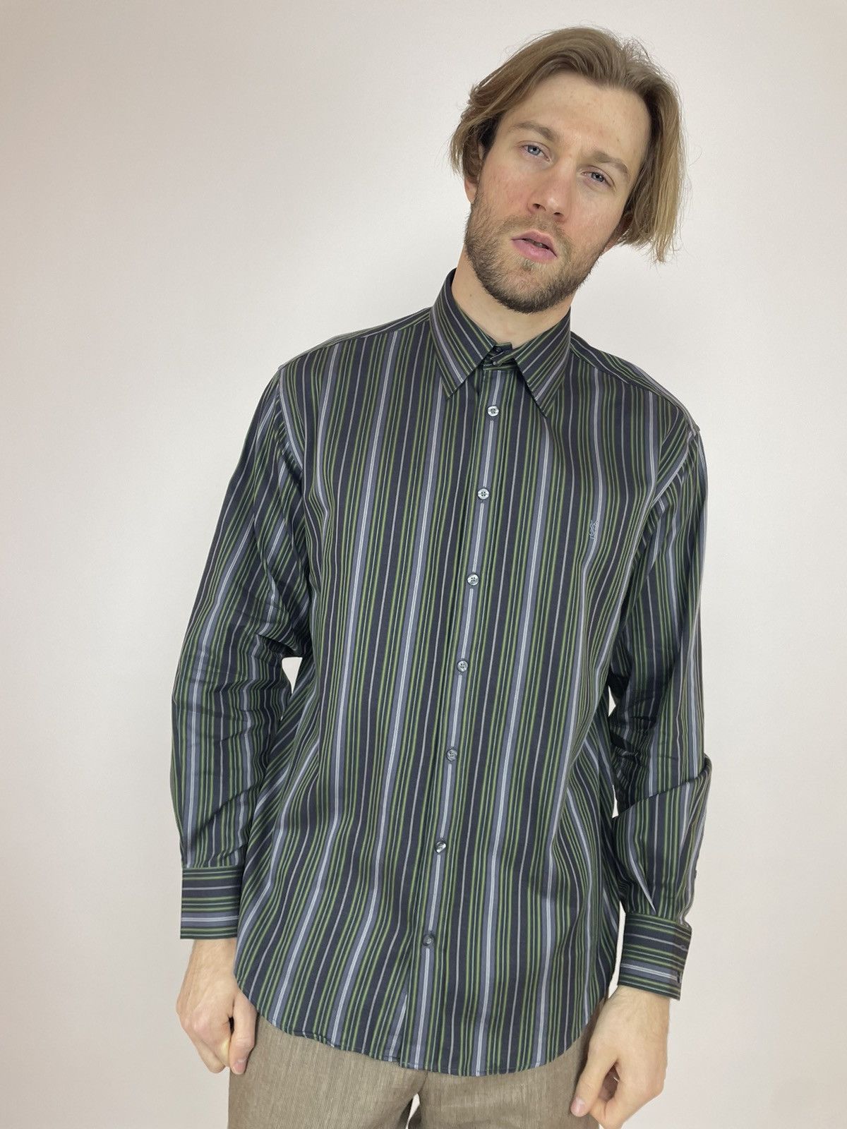 Other Vintage Yves Saint Lauren Striped Shirt Long sleeve Mens Size US M / EU 48-50 / 2 - 2 Thumbnail
