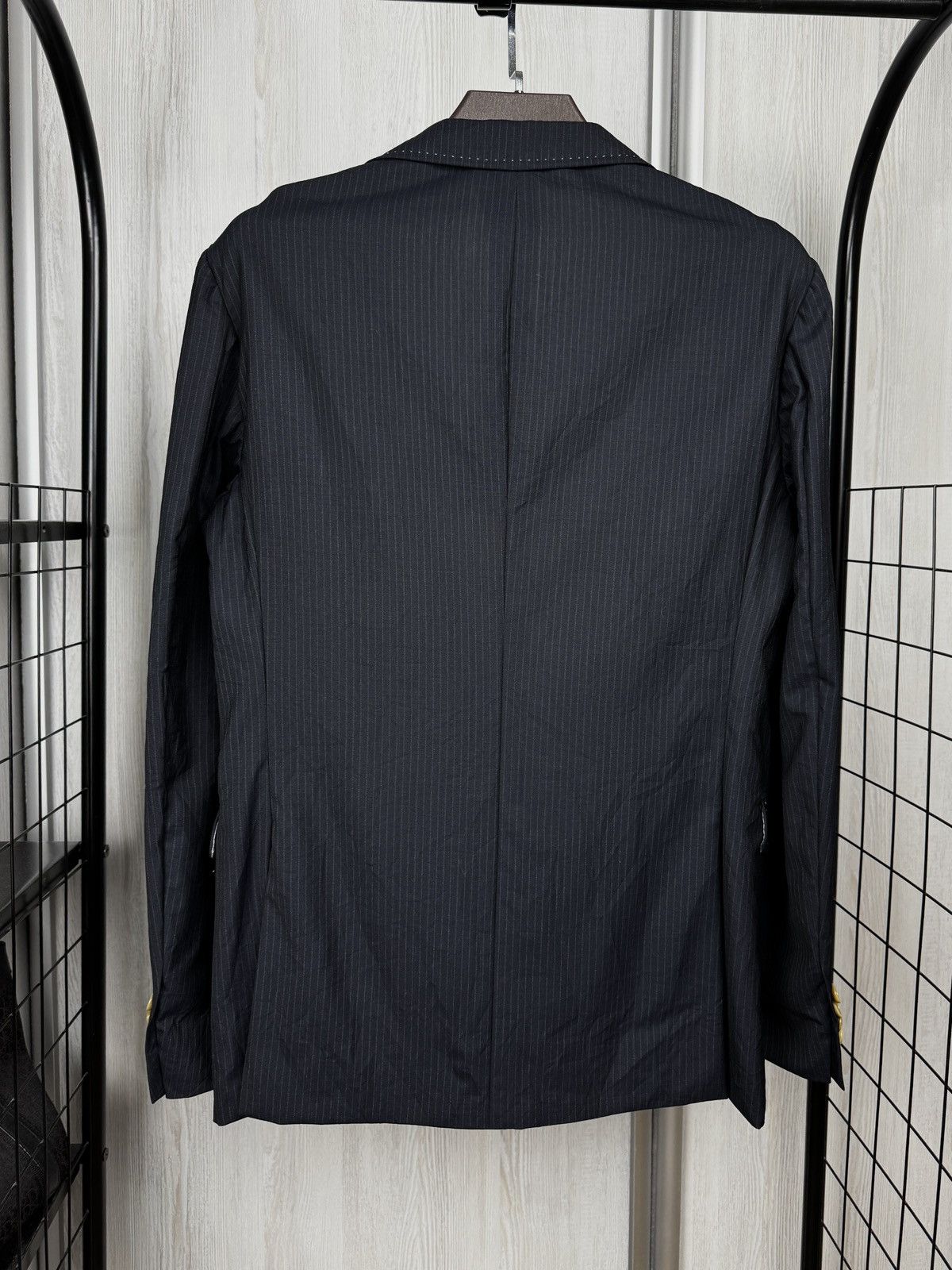 Pal Zileri Lab Pal Zileri Navy Blue Virgin Wool striped 2 button blazer Size 38R - 8 Thumbnail