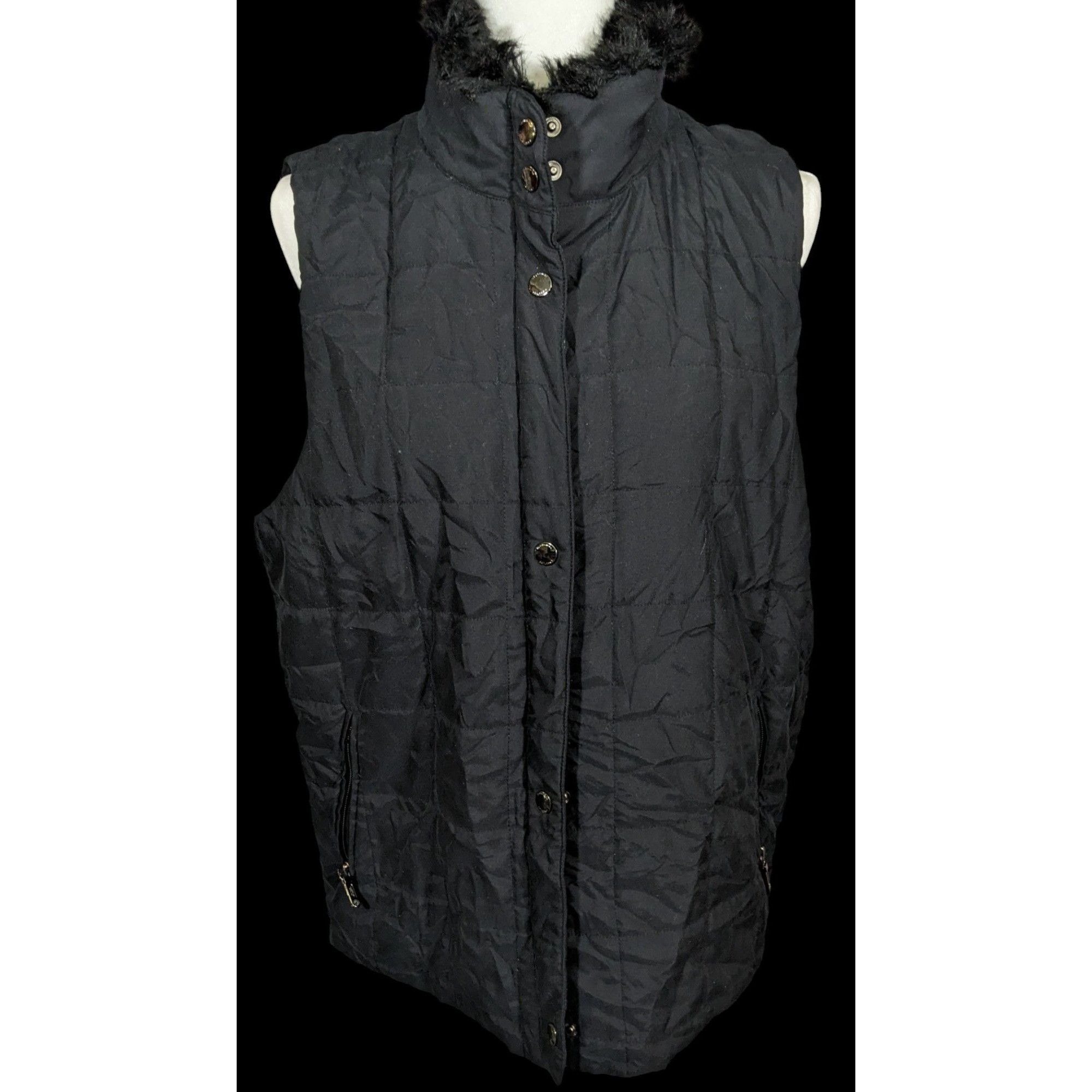 Lauren Ralph Lauren Black Fur Collar Puffer Vest By Lauren Ralph Lauren Size L / US 10 / IT 46 - 2 Thumbnail