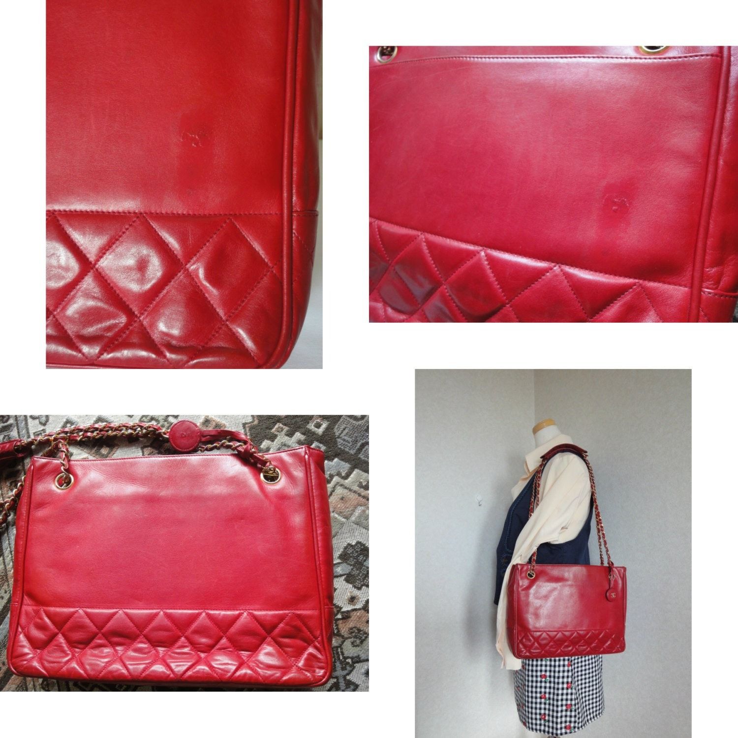 Chanel Vintage CHANEL red calfskin classic shoulder tote bag Size ONE SIZE - 4 Thumbnail
