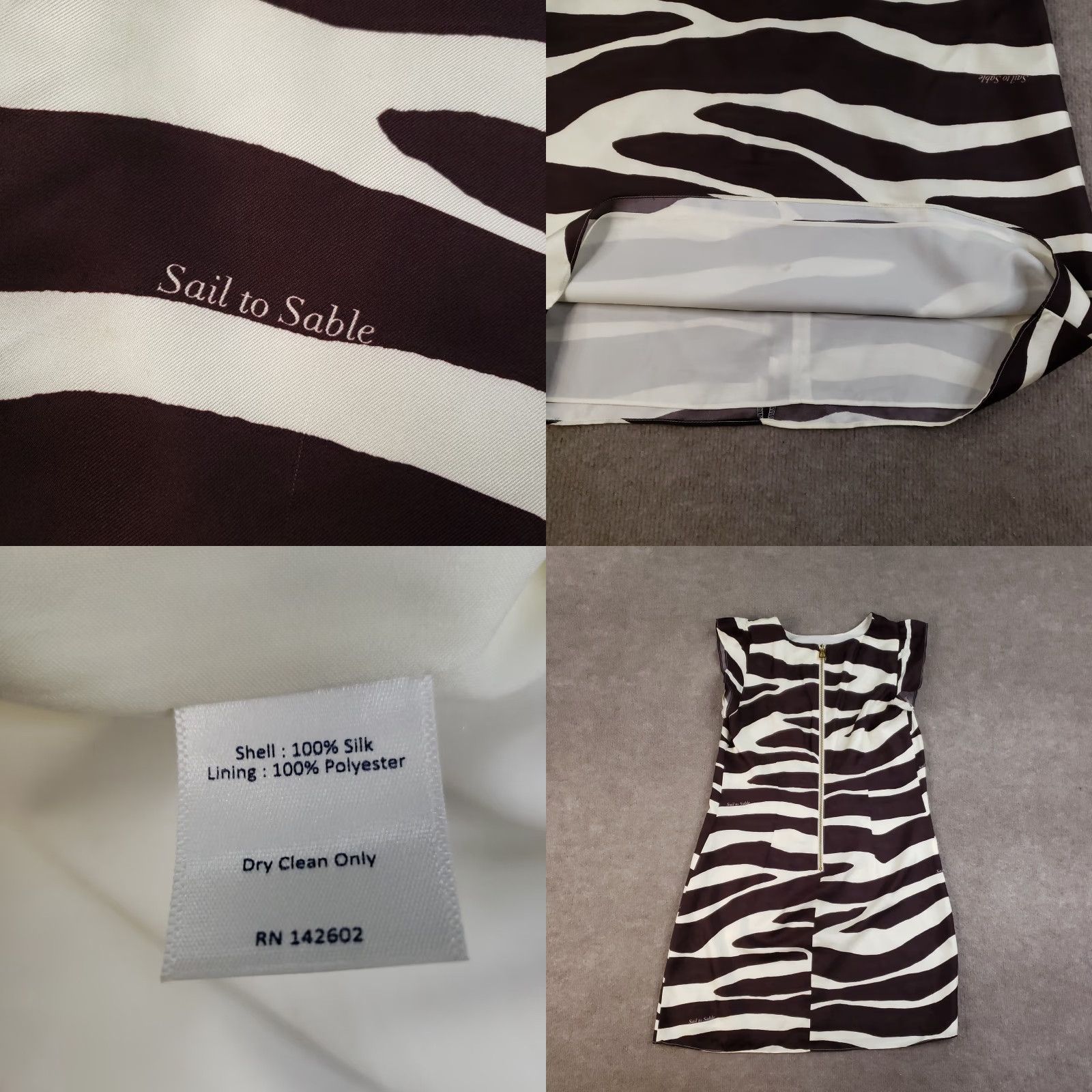 Vintage Sail to Sable Dress Womens 6 Brown Zebra Print Silk Shift Cap Sleeve Beaded Lined Z Cocktail Party/Cocktail 1960s? Size M / US 6-8 / IT 42-44 - 9 Thumbnail