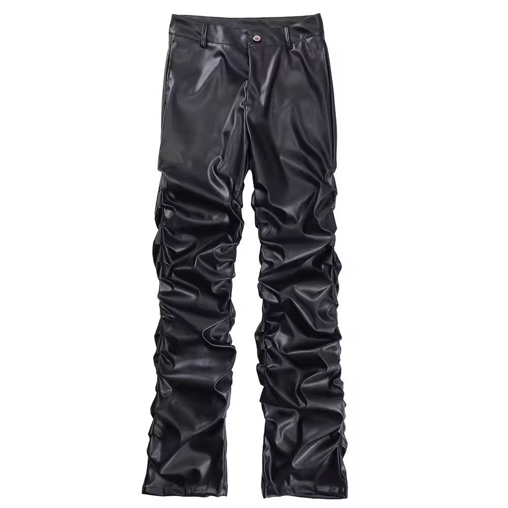 Leather Long Ruched Soft Black Pu Leather Stacked Pant Size US 30 / EU 46 - 5 Thumbnail