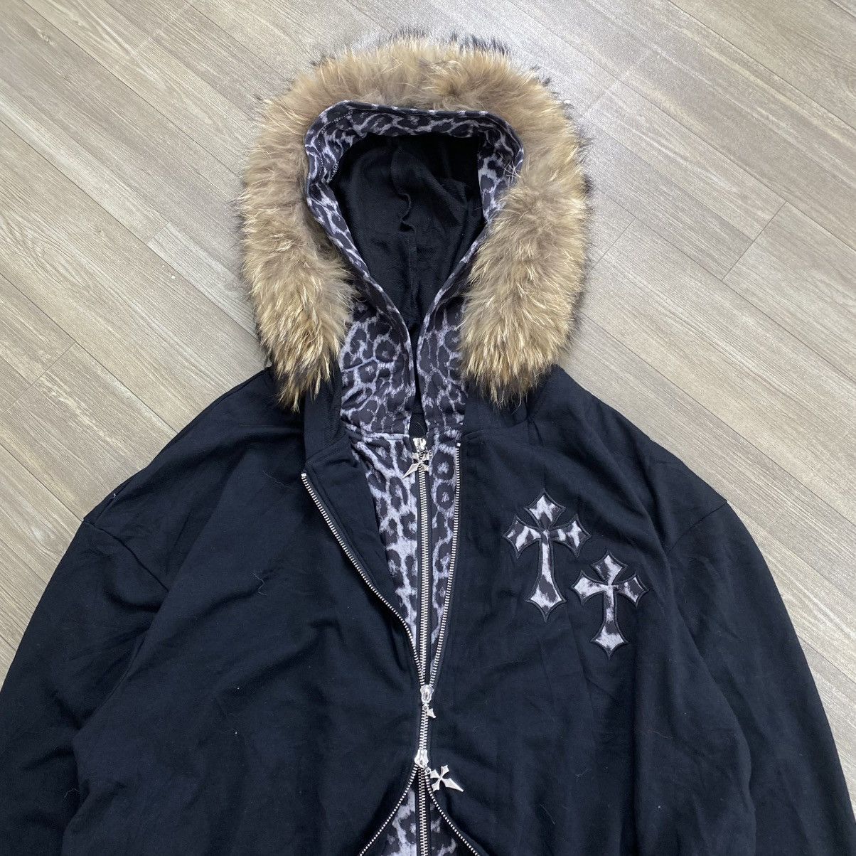 14th Addiction 2000s Dazy Cross Double Layer Skull Lgb Style Zip Fur Hoodie Size US XXL / EU 58 / 5 - 5 Thumbnail