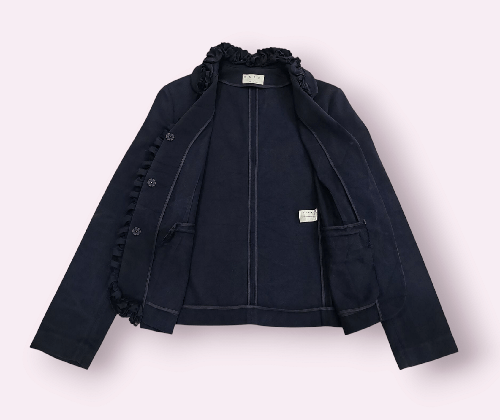 Designer × Marni MARNI Navy Blue Cotton Ruffle Jacket size 6/40 women Size S / US 4 / IT 40 - 6 Thumbnail