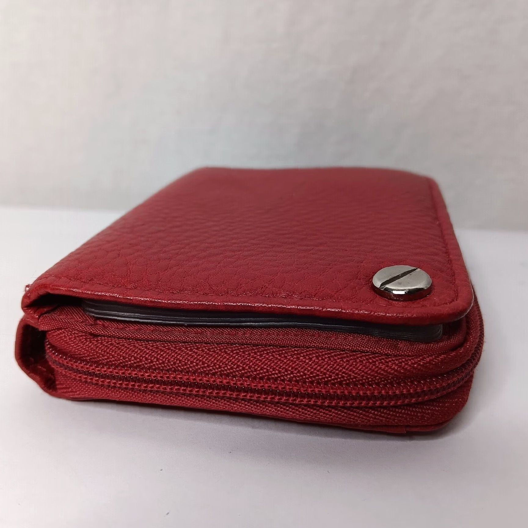 Vintage VINTAGE Buxton Wallet Unisex Wallet Red Leather Zipper Small Cardholder Keychain Photo Holder Pebbled 3x4 3" x 4" Zip-Around Mens Womens Girls Boys Size ONE SIZE - 5 Thumbnail