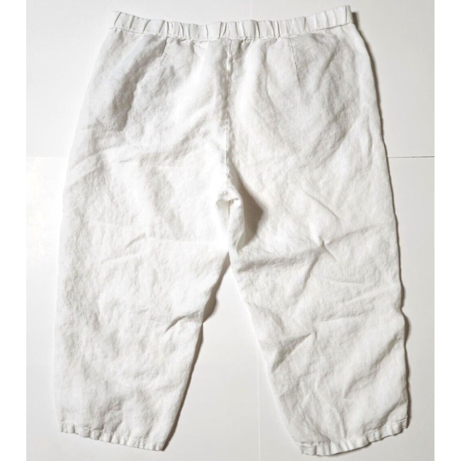 J. Jill J Jill Petite L Pants White 100% Linen Wide Leg Cropped Pockets Flat Front Womens Size 36" / US 14 / IT 50 - 2 Thumbnail
