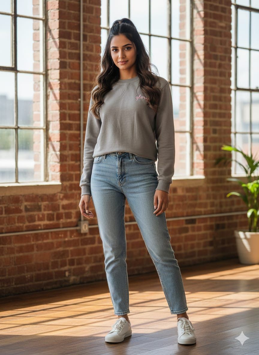 Other Zudio Cropped Ribbed Hem Sweatshirt - Taupe Grey Size M / US 6-8 / IT 42-44 - 1 Thumbnail