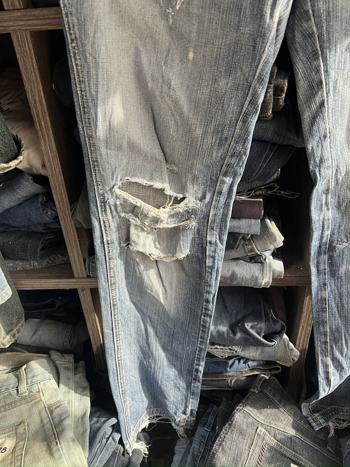 Michel Klein 🔥Klein Plus Homme Distressed Denim With Buckle Back Size US 33 - 4 Thumbnail