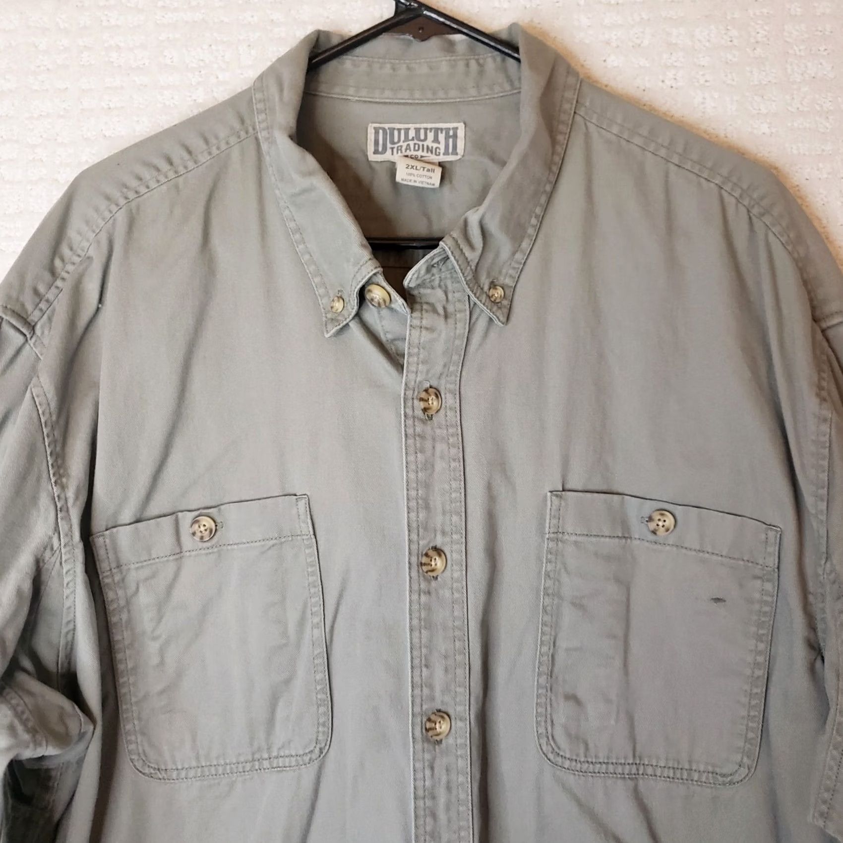 Vintage Duluth 2XL Tall Button-Down Shirt Men Green Khaki Heavyweight Cotton Flannel Pockets Workwear Relaxed Short/Long Sleeve (adjusted for clarity) Size US XXL / EU 58 / 5 - 3 Thumbnail