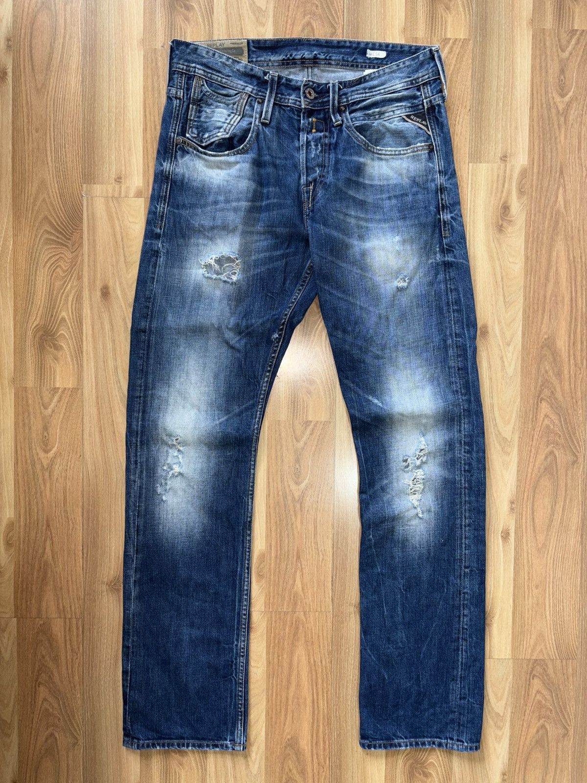 Replay Replay Moresk Slim-Straight Distressed Jeans - Size 30x32 Size US 30 / EU 46 - 1 Thumbnail
