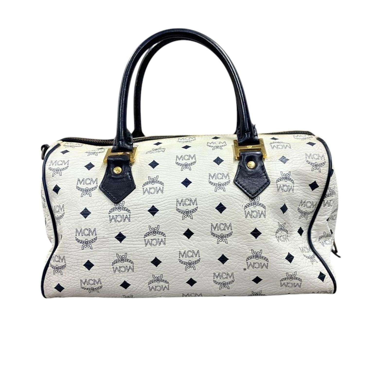 MCM MCM - Women's Satchel Bag White with Black Handles Size ONE SIZE - 7 Thumbnail