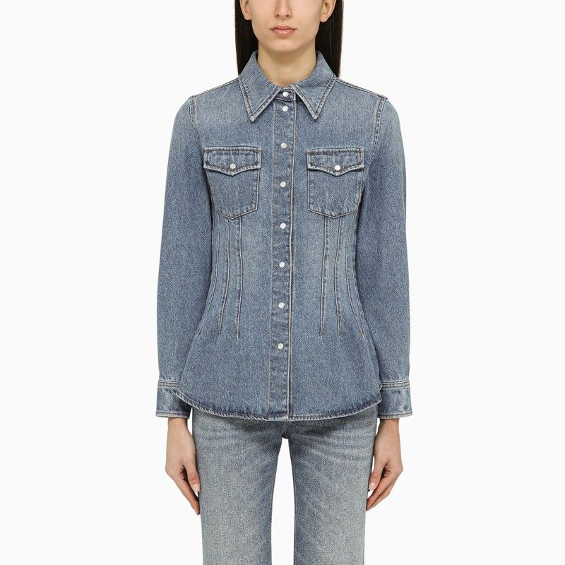 image of Chloe Foggy Blue Denim Shirt, Women's (Size Medium)