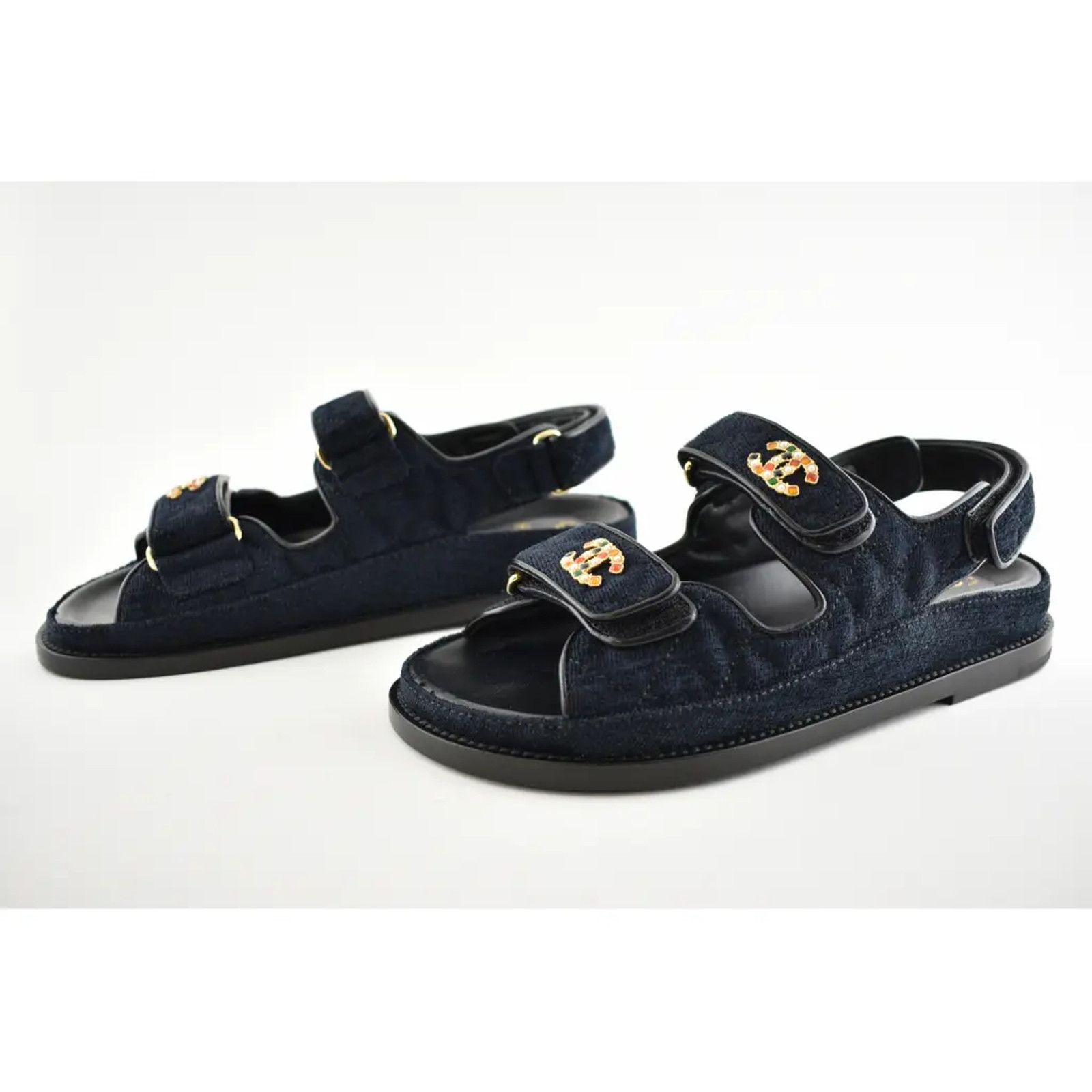 Chanel Chanel 21A Blue Velvet Denim CC Logo Mule Slide Strap Size US 5.5 / IT 35.5 - 10 Thumbnail