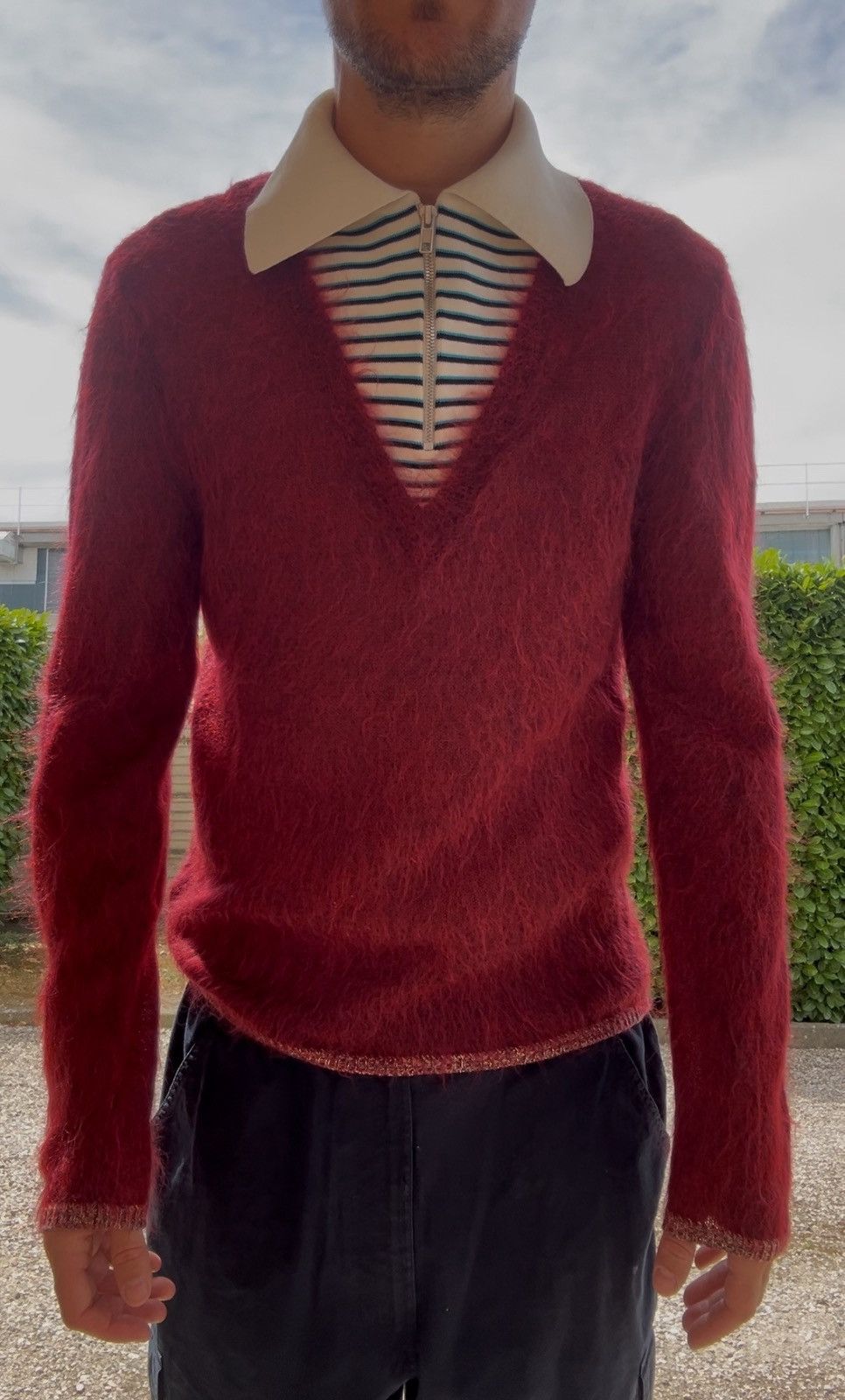 Maison Margiela RED wool stripe zip sweater knit for Men S rick owens NEW Size US S / EU 44-46 / 1 - 1 Thumbnail