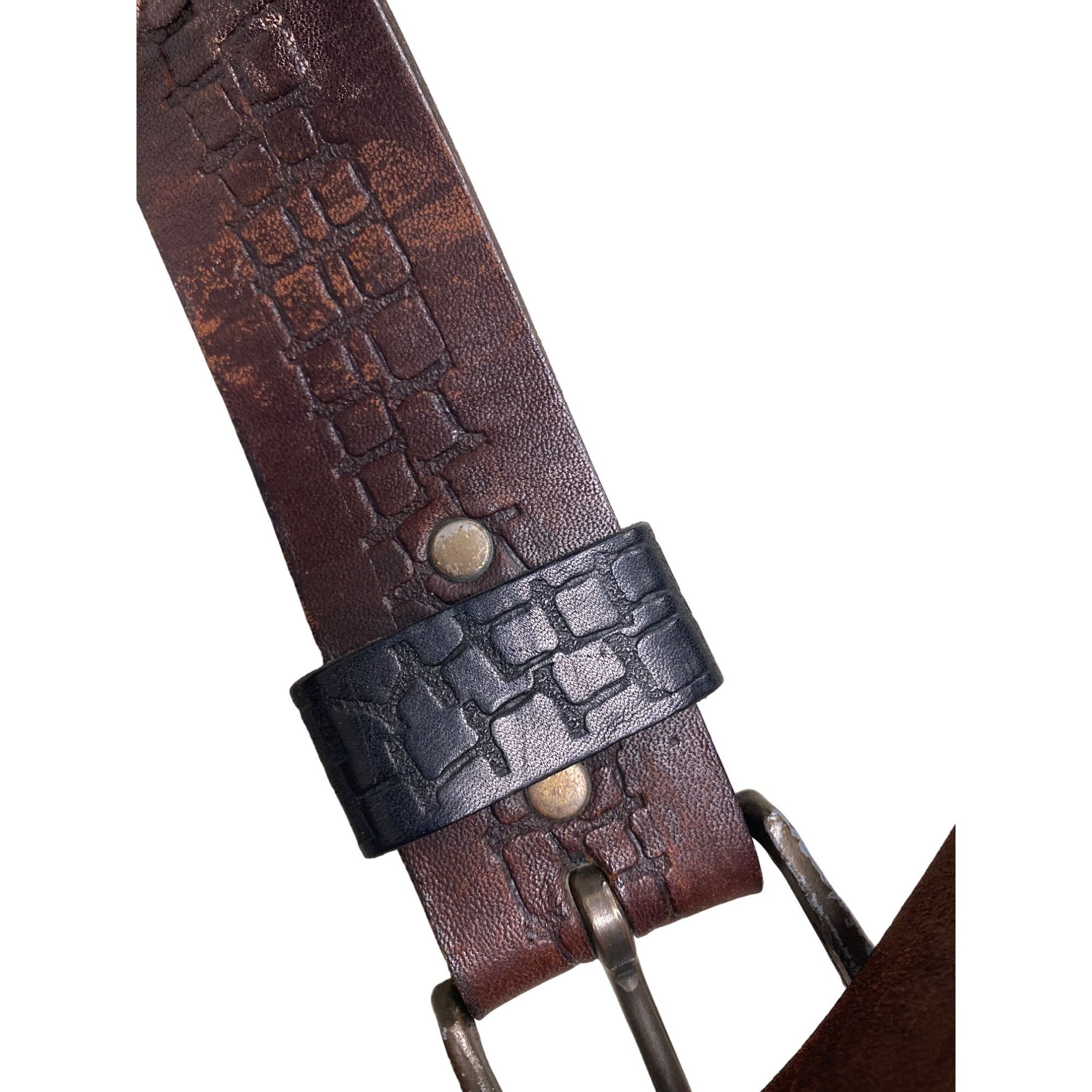 Other VTG mens brown leather large metal buckle wasit belt 43"Lx1. Size ONE SIZE - 5 Thumbnail
