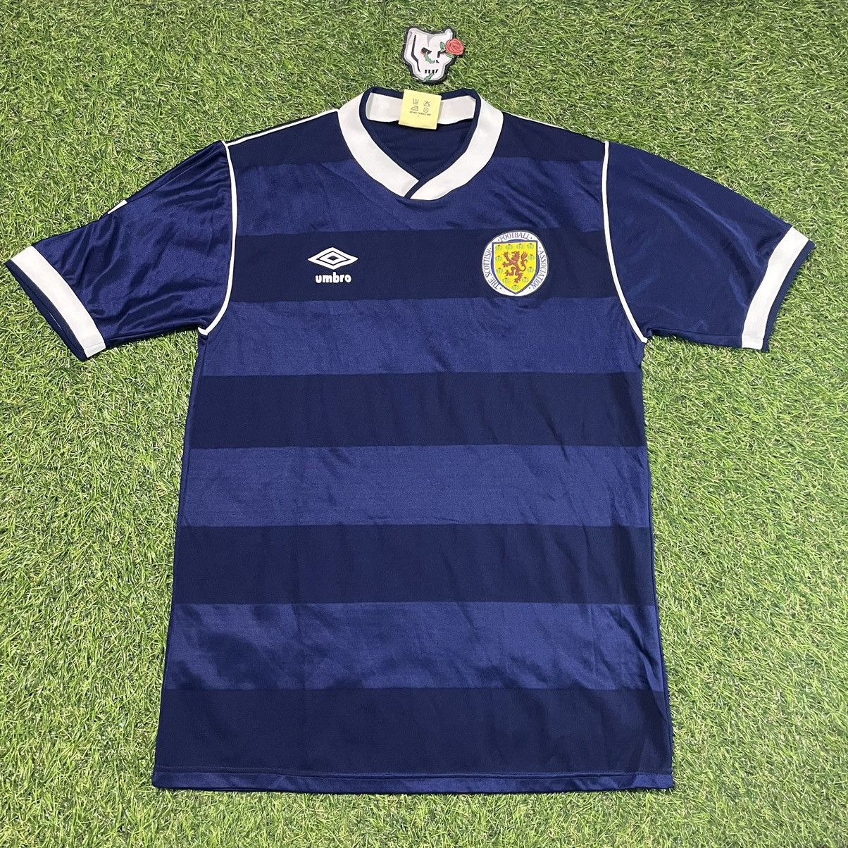 image of Soccer Jersey x Umbro Vintage 1985 Umbro Scotland Home Jersey in Blue, Men's (Size Medium)