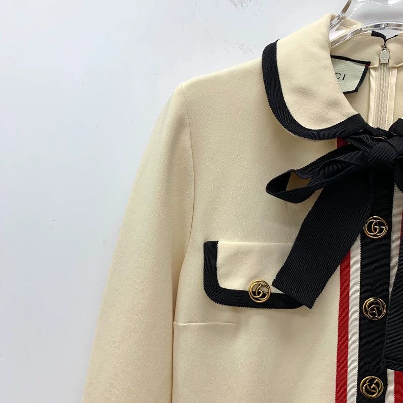 Gucci Gucci Beige striped tie bow doll collar long-sleeved dress Size M / US 6-8 / IT 42-44 - 3 Thumbnail