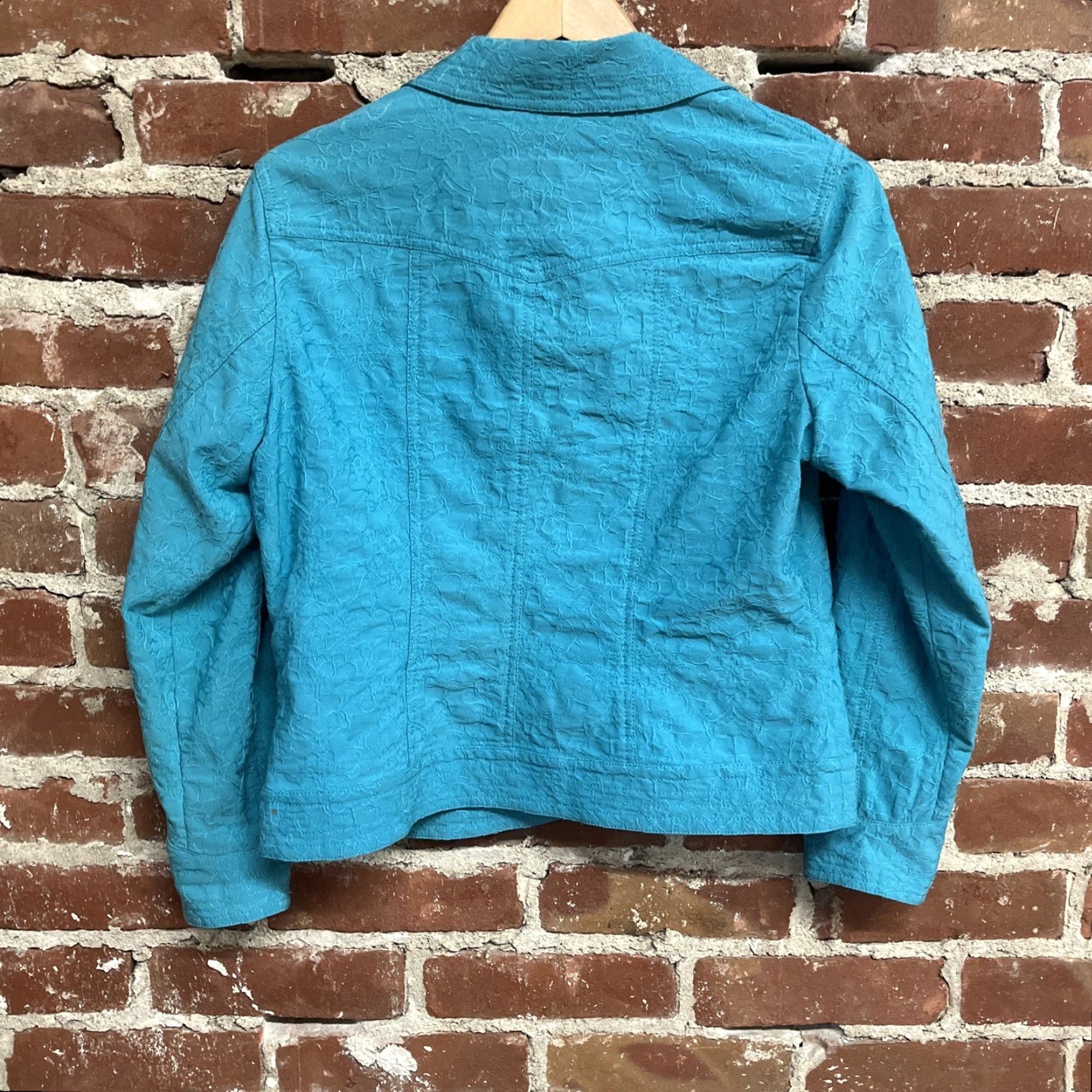 Coldwater Creek Coldwater Creek Jacket 3/4 Sleeve Blue Floral Cotton Blend Petite 10P Womens Blazer Coat Everyday Casual Size L / US 10 / IT 46 - 2 Thumbnail
