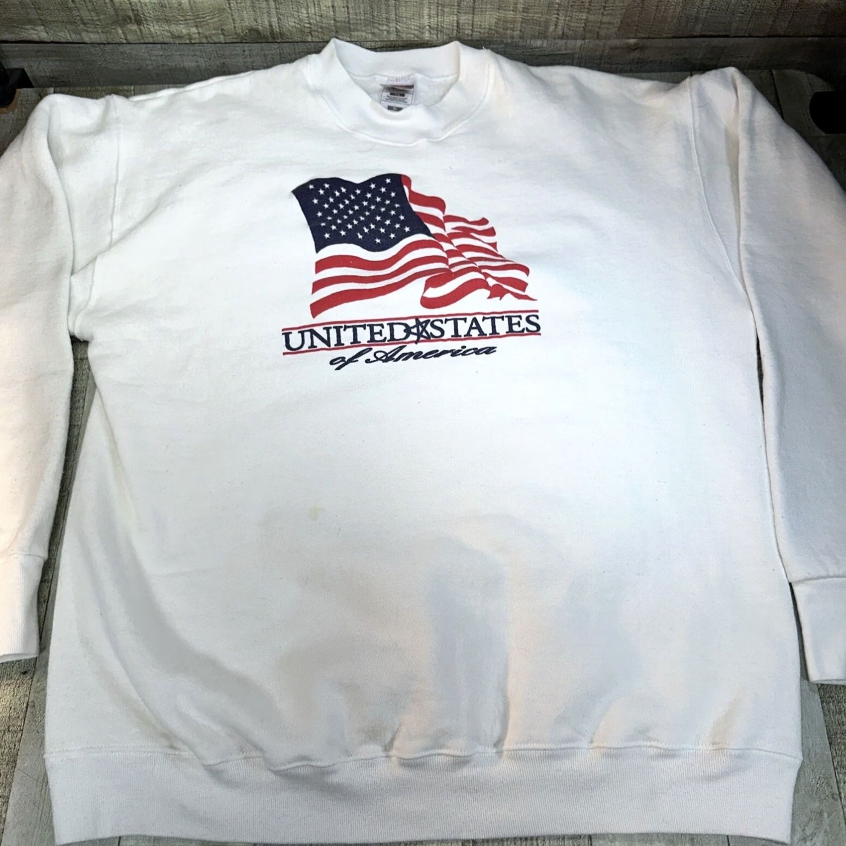 Fruit Of The Loom VINTAGE Men’s Crewneck Sweatshirt White United States Of America XL Size US XL / EU 56 / 4 - 2 Thumbnail