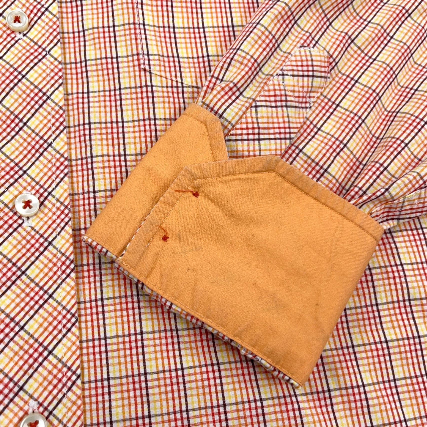 Tommy Hilfiger Tommy Hilfiger Shirt Men Medium Orange Plaid Button Up Casual Formal Workwear Knit-Down Size 40R - 4 Thumbnail