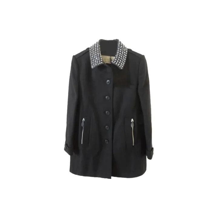 Burberry Burberry Long Black Button Coat with Studded Collar 0079 Size M / US 6-8 / IT 42-44 - 1 Thumbnail