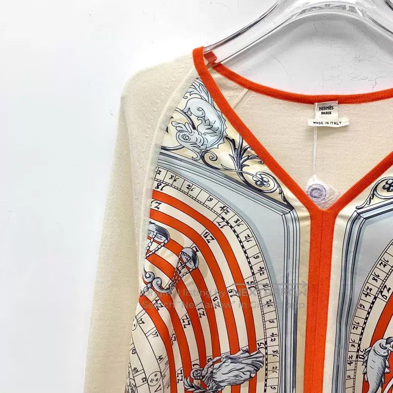 Hermes Hermes Bicolor Silk Compass Printed Cashmere V-Neck Long S Size XS / US 0-2 / IT 36-38 - 3 Thumbnail