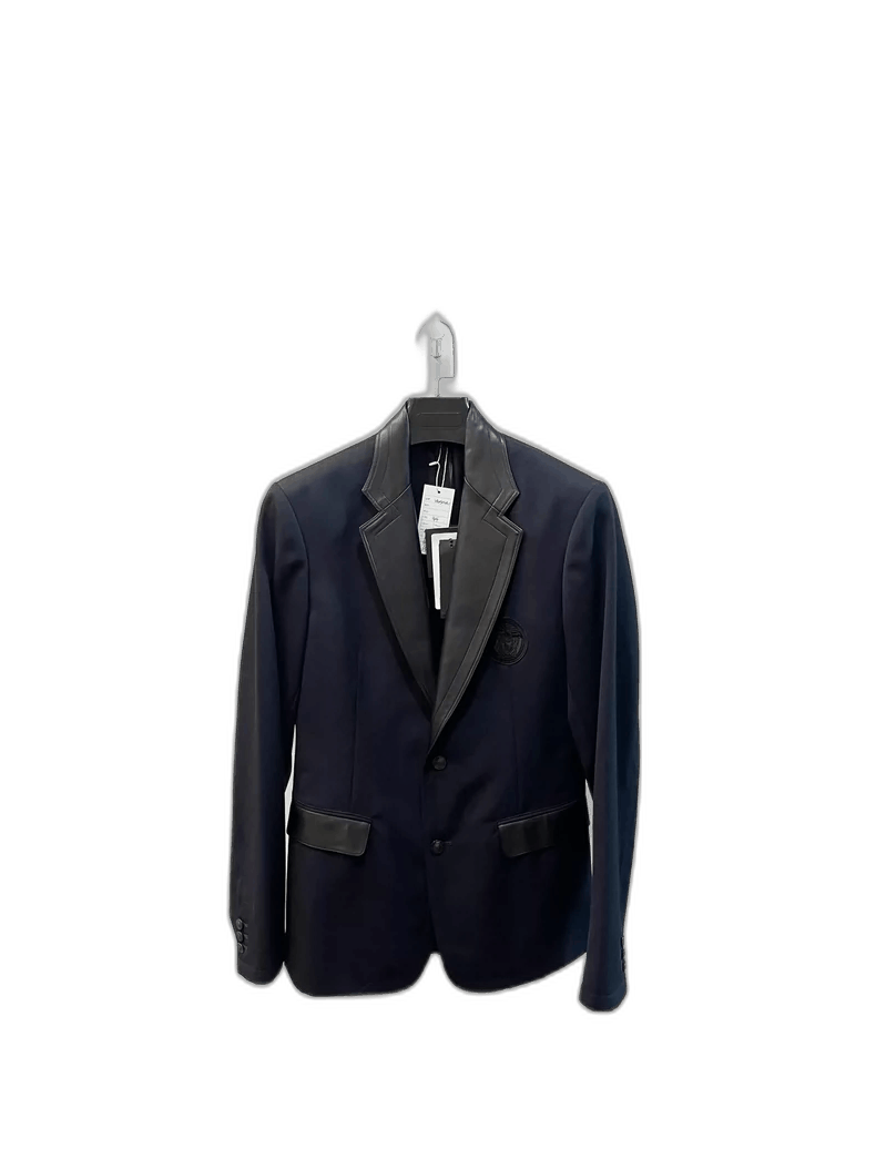 Versace Versace Black Blue Leather Trim Blazer Size US S / EU 44-46 / 1 - 1 Thumbnail