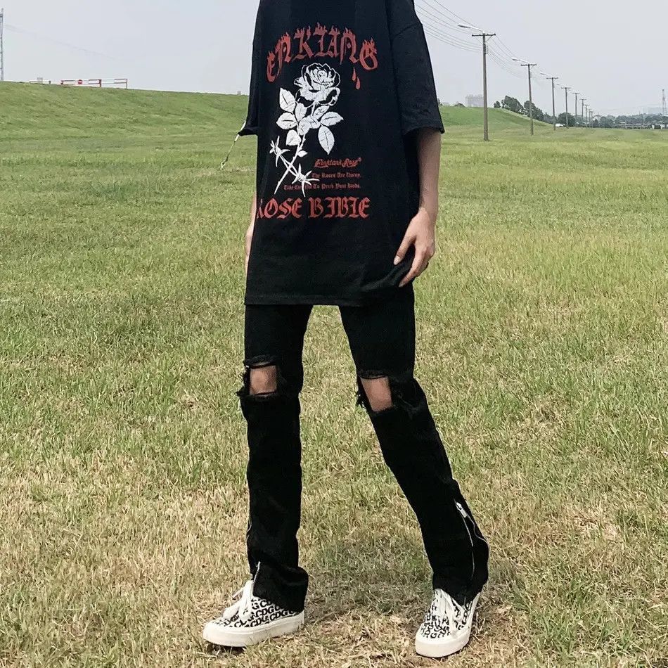 Japanese Brand Straight leg wide leg ripped zipper slit jeans Size US 28 / EU 44 - 4 Thumbnail