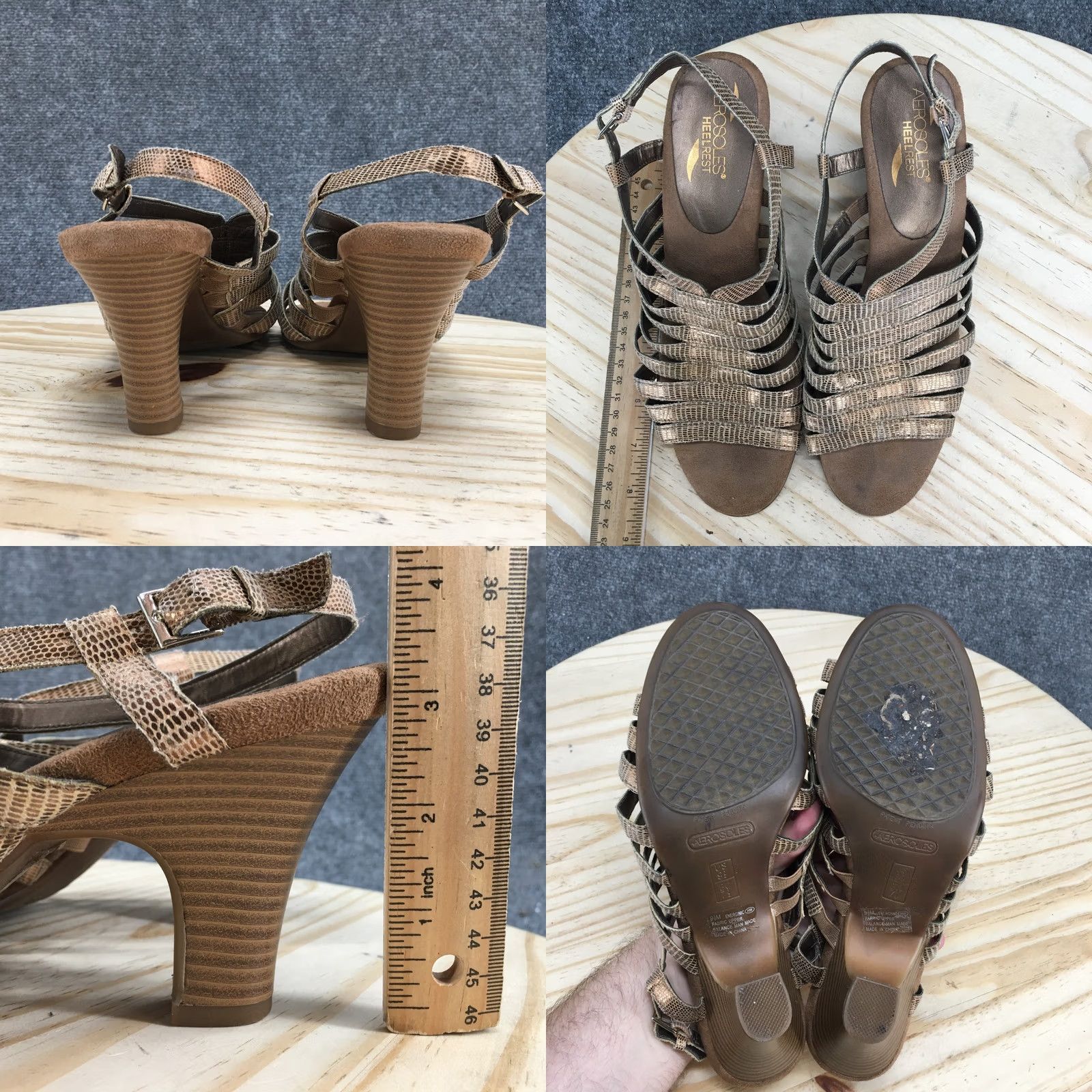 Vintage Aerosoles Energinic Slingback Heels Womens 9.5 Gold Fabric Peep Toe Cone Heel Buckle Block Heel Shoes Size US 10 / IT 40 - 8 Thumbnail