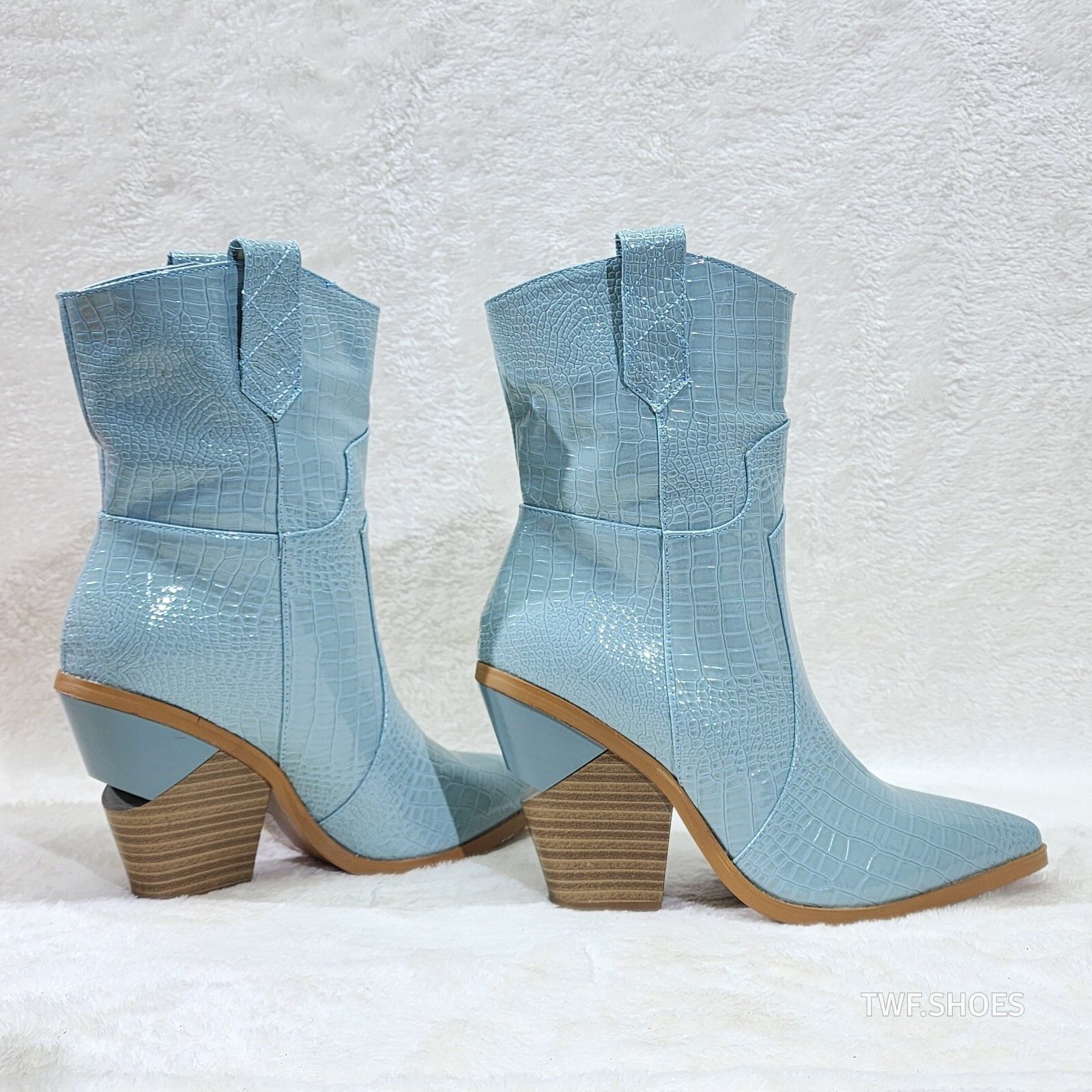 Other Twisted Blue Patent Country Western Cowgirl Ankle Boots 2 To Size US 10 / IT 40 - 2 Thumbnail