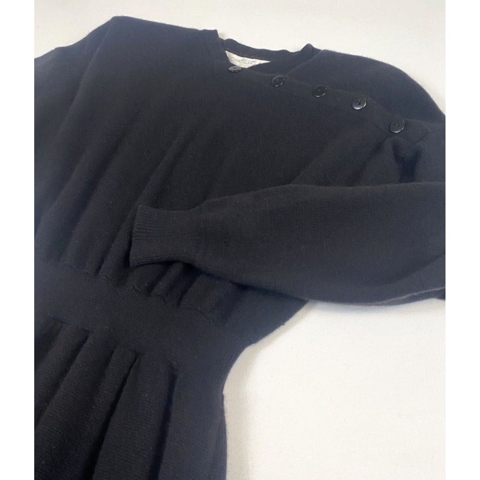 Vintage Michelle Marc Women 80s Tunic Sweater Dress Knit Black XS/S Made in USA Vintage Women's Size S / US 4 / IT 40 - 6 Thumbnail