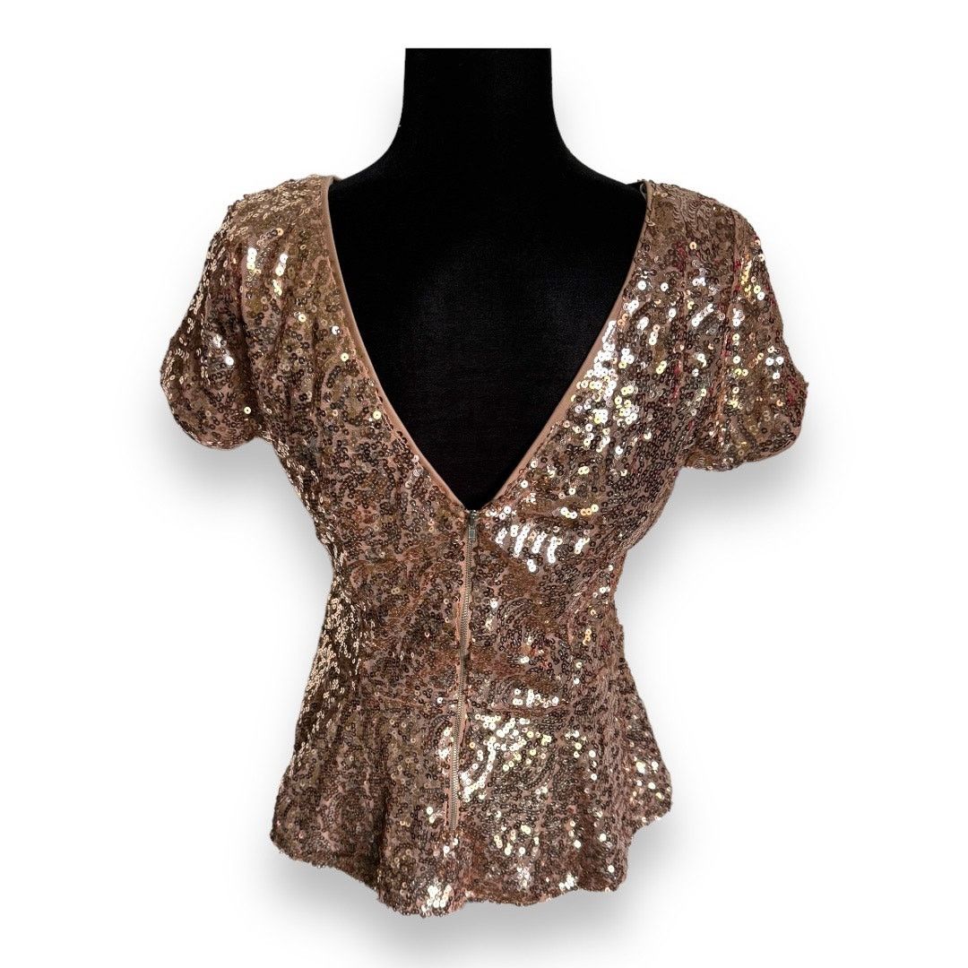 Other Moa Moa Womens Top Sz XL Rose Gold Sequined Sequins Peplum Size XL / US 12-14 / IT 48-50 - 3 Thumbnail