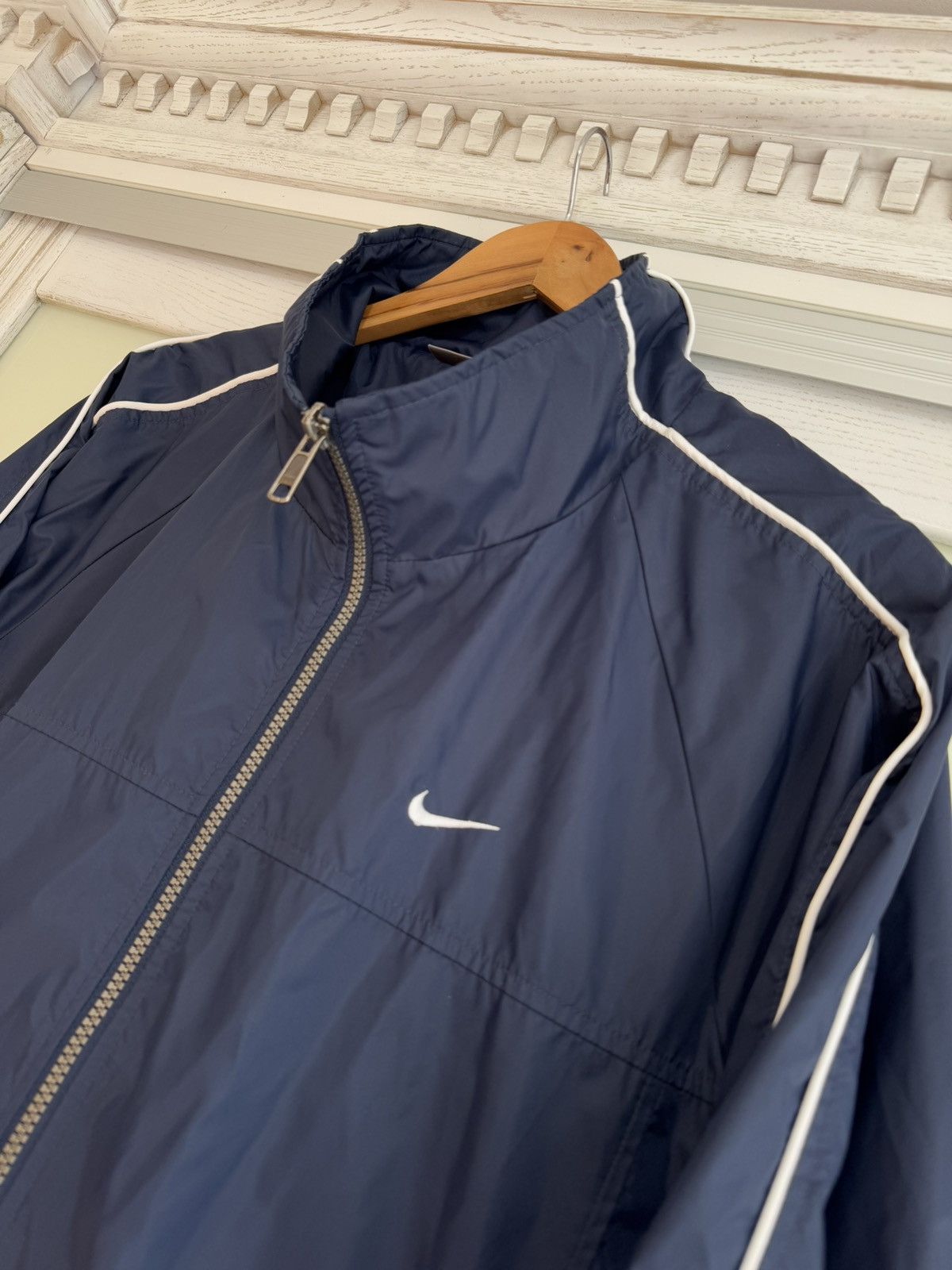 Nike × Vintage Nike Vintage Nylon Track Windbreaker Jacket Navy Drill Y2K Size US L / EU 52-54 / 3 - 8 Thumbnail