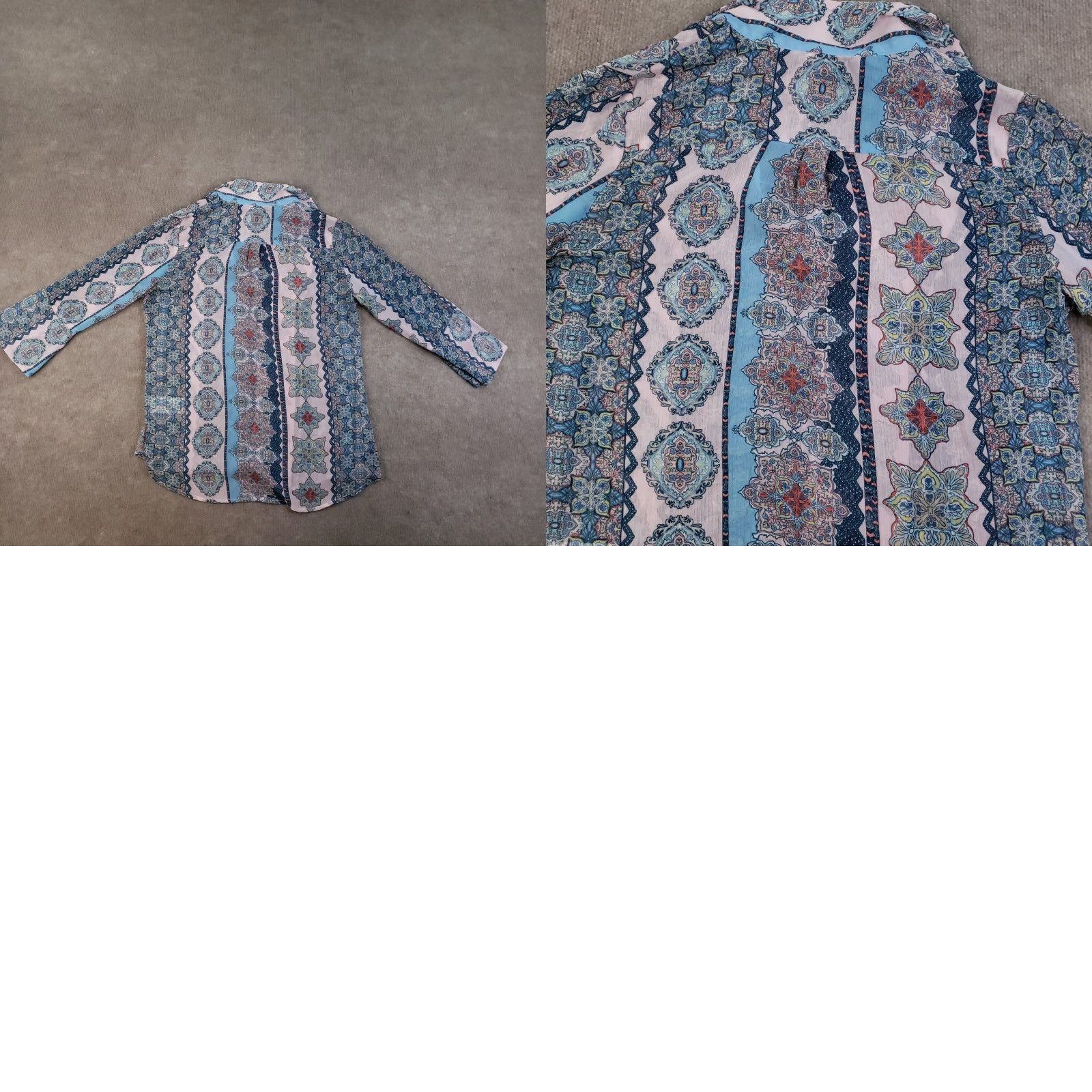 Vintage KUT from the Kloth Top Women M Blue V-Neck Pullover Lightweight Floral Knit Shirt Size M / US 6-8 / IT 42-44 - 8 Thumbnail