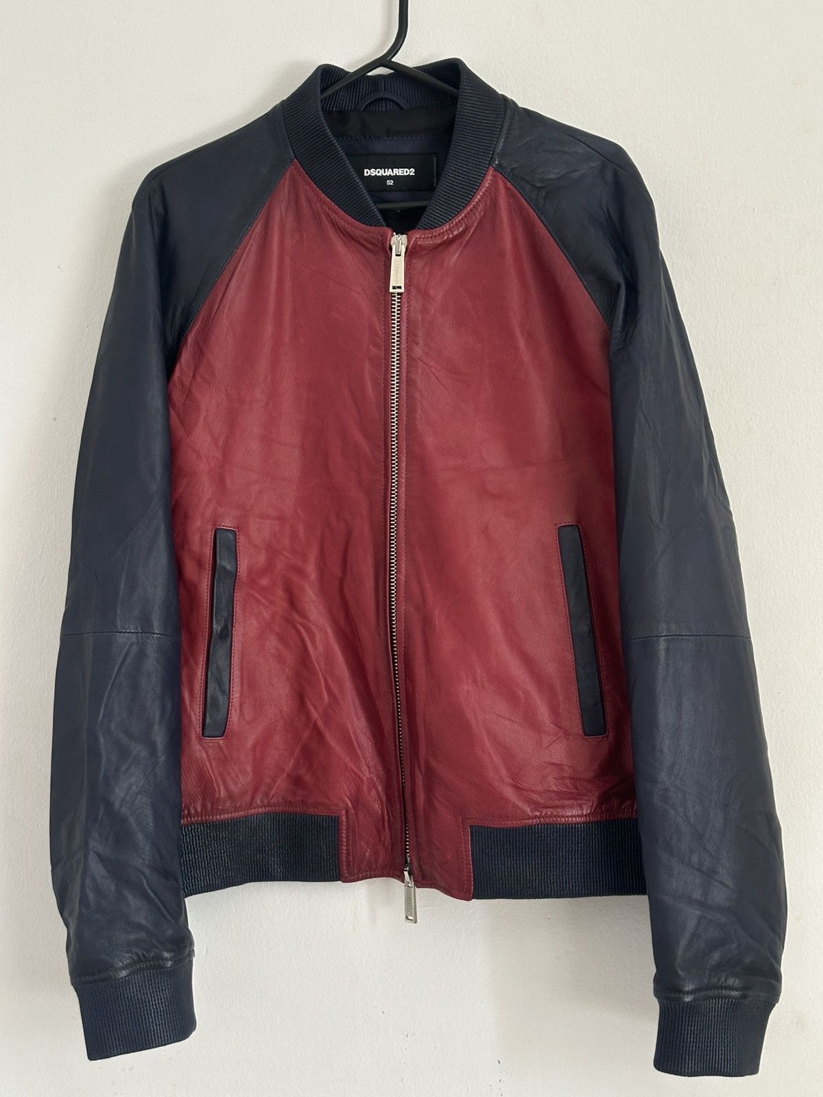 Dsquared2 Dsquared2 Ovine Leather Boomber Jacket Racing Moto Red/Blue Size US L / EU 52-54 / 3 - 2 Thumbnail