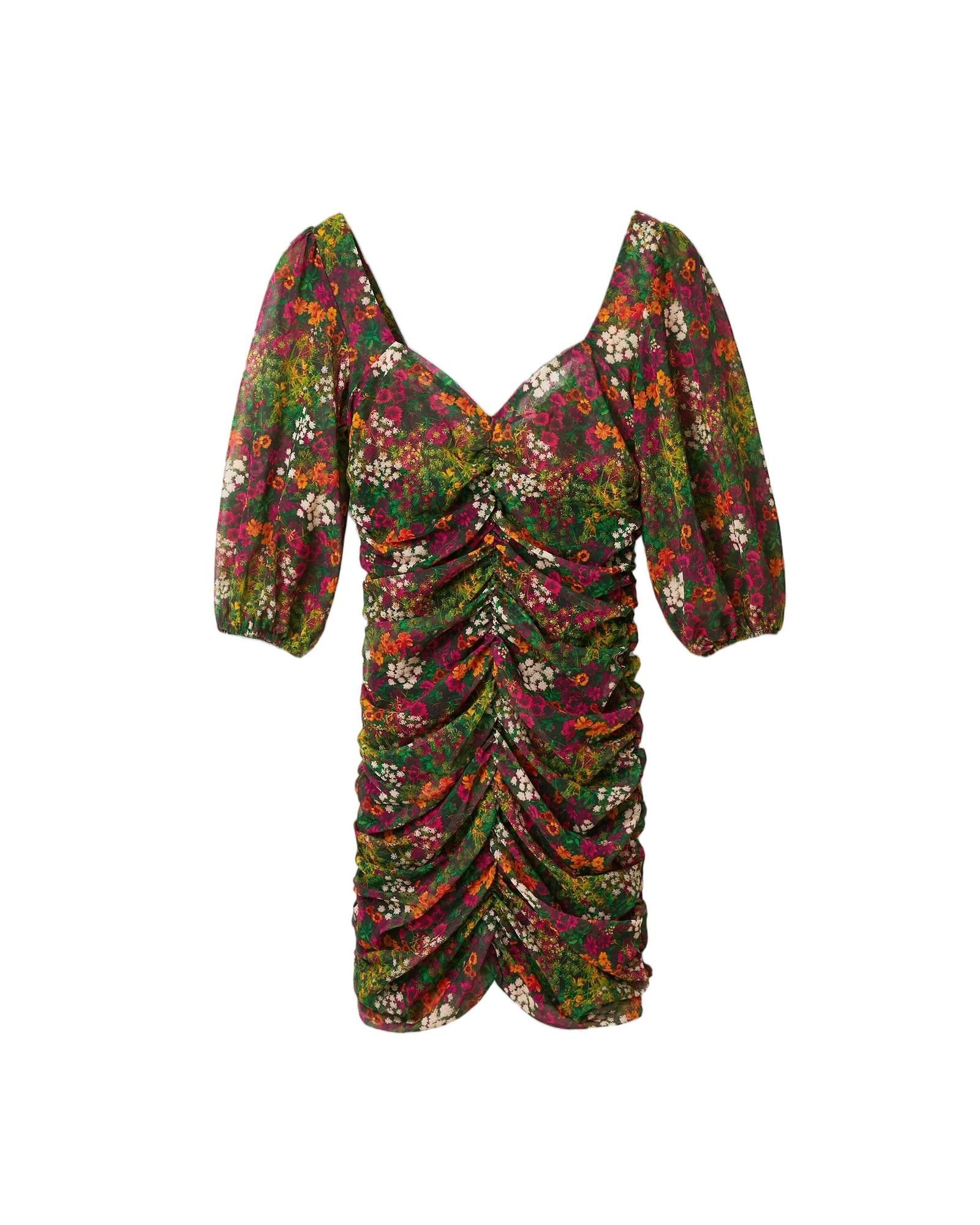 image of Desigual Floral Print Dress With 3/4 Sleeves And V-Neck in Green, Women's (Size XL)