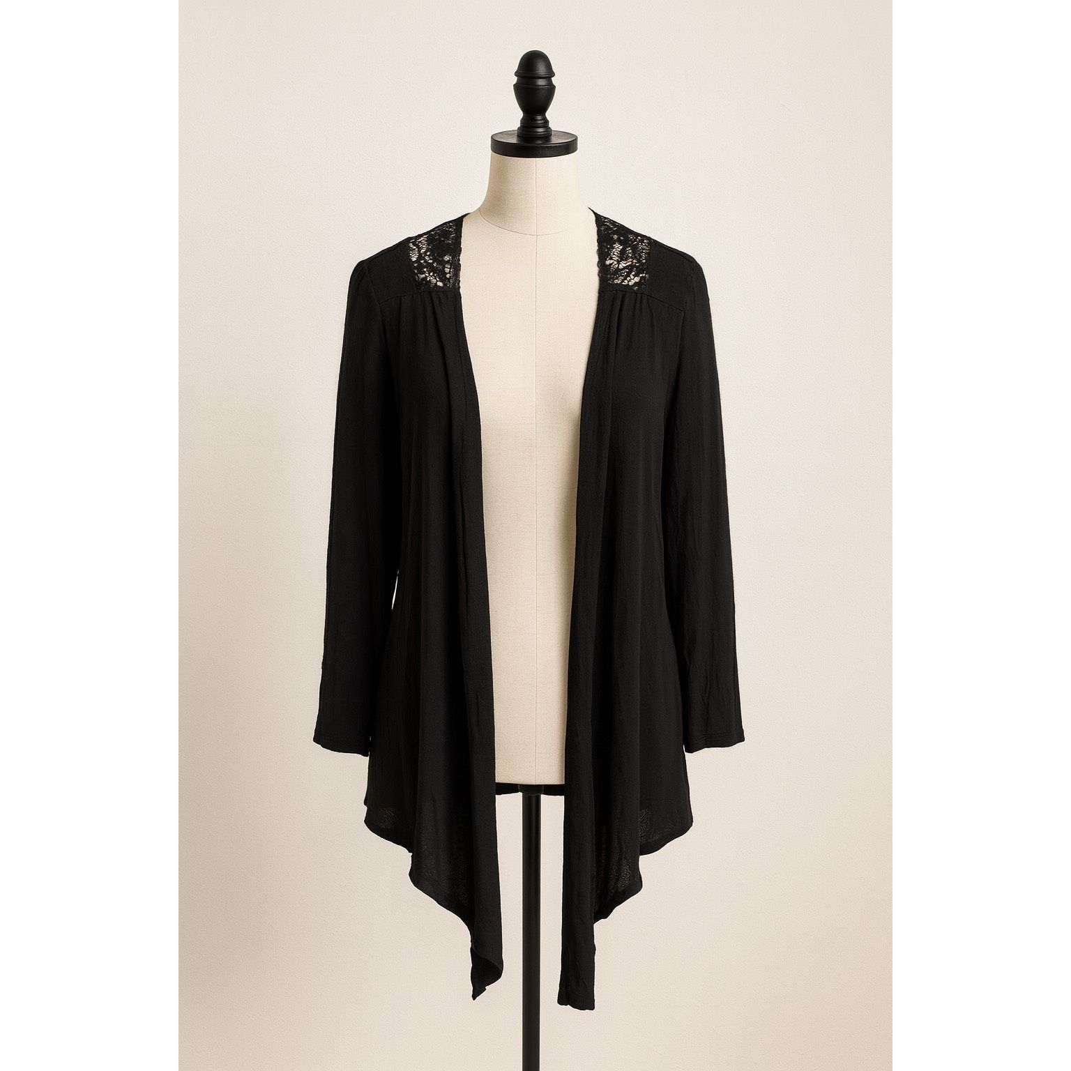 Bcbgmaxazria BCBGMAXAZRIA Black Lace Back Open Front Blouse – L Size L / US 10 / IT 46 - 1 Thumbnail