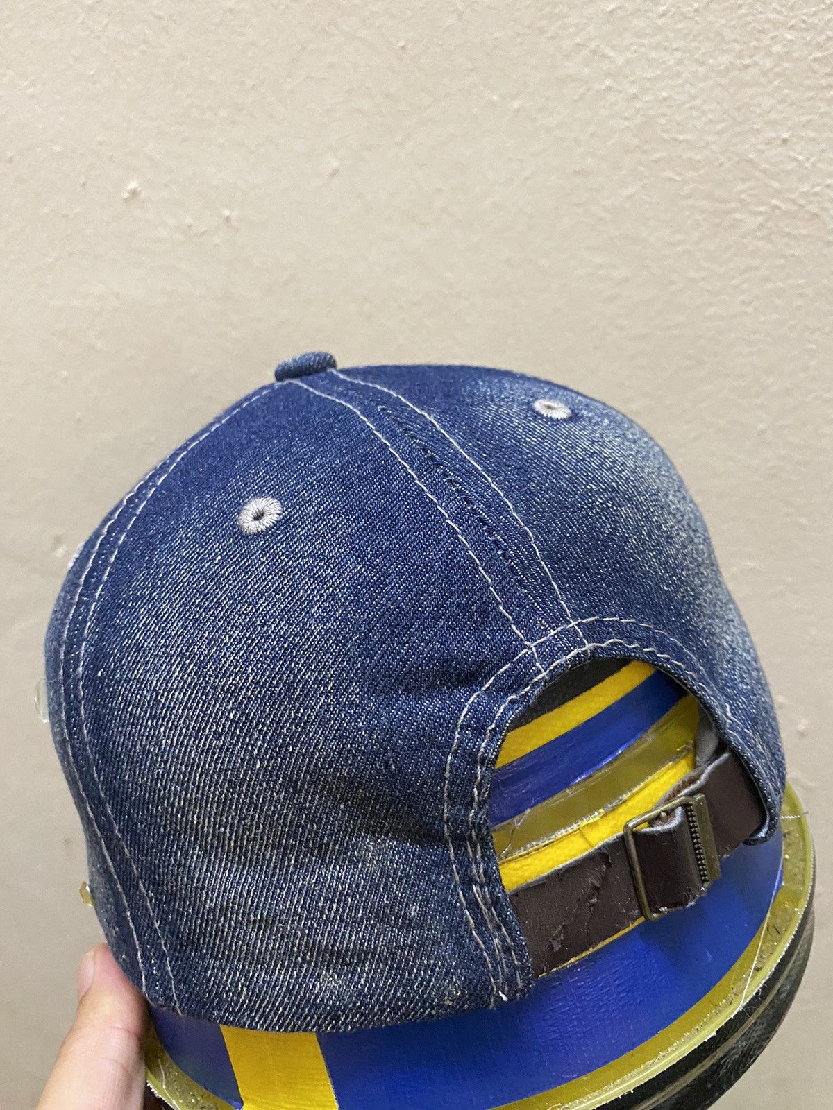 Japanese Brand Japan Brand Rhinestones Blue Denim Distressed Bling Cap Size ONE SIZE - 4 Thumbnail