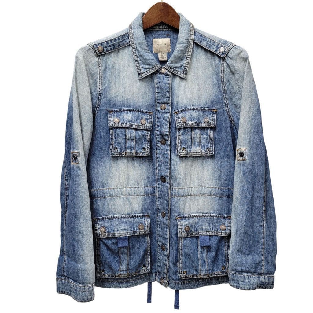 Guess GUESS Women's Denim Cargo Roll-Tab Long-Sleeves Jacket Small Size S / US 4 / IT 40 - 2 Thumbnail