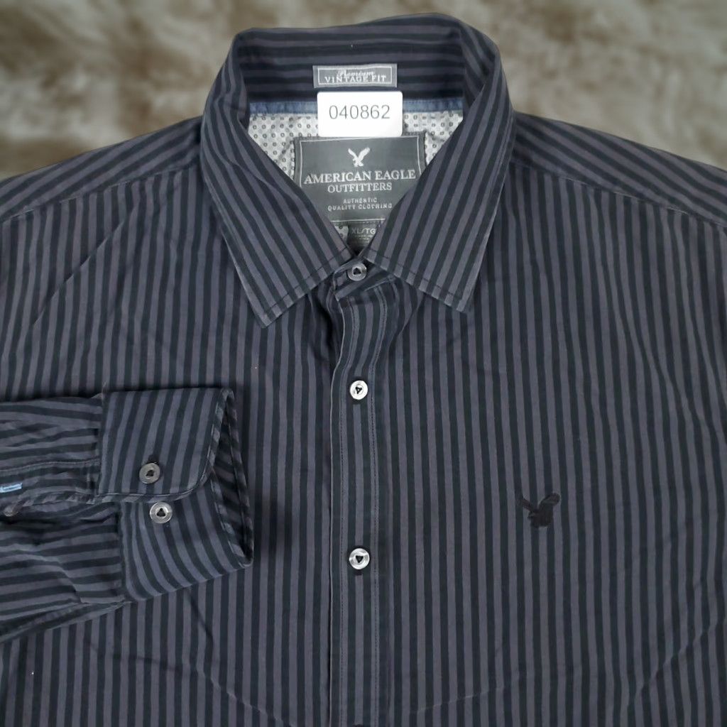 American Eagle Outfitters American Eagle Shirt XL Button-Up Gray Striped Long Sleeve Casual Mens Size US XL / EU 56 / 4 - 1 Thumbnail