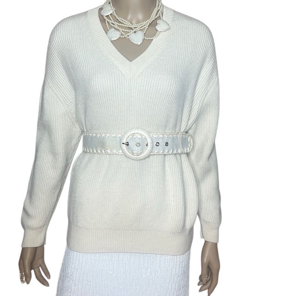 Zara Zara White Wool V-neck Ribbed Sweater Size S / US 4 / IT 40 - 7 Thumbnail