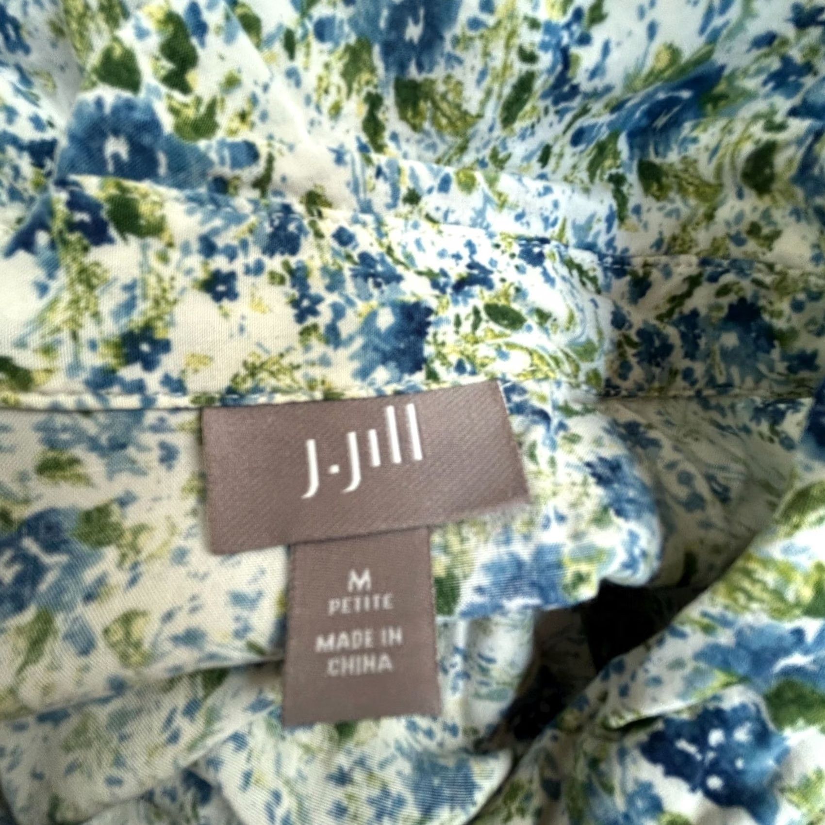 J. Jill J. Jill Womens Petite Floral Button-Up Shirt Blue & Green Long Sleeve Top Polo? Size M / US 6-8 / IT 42-44 - 3 Thumbnail