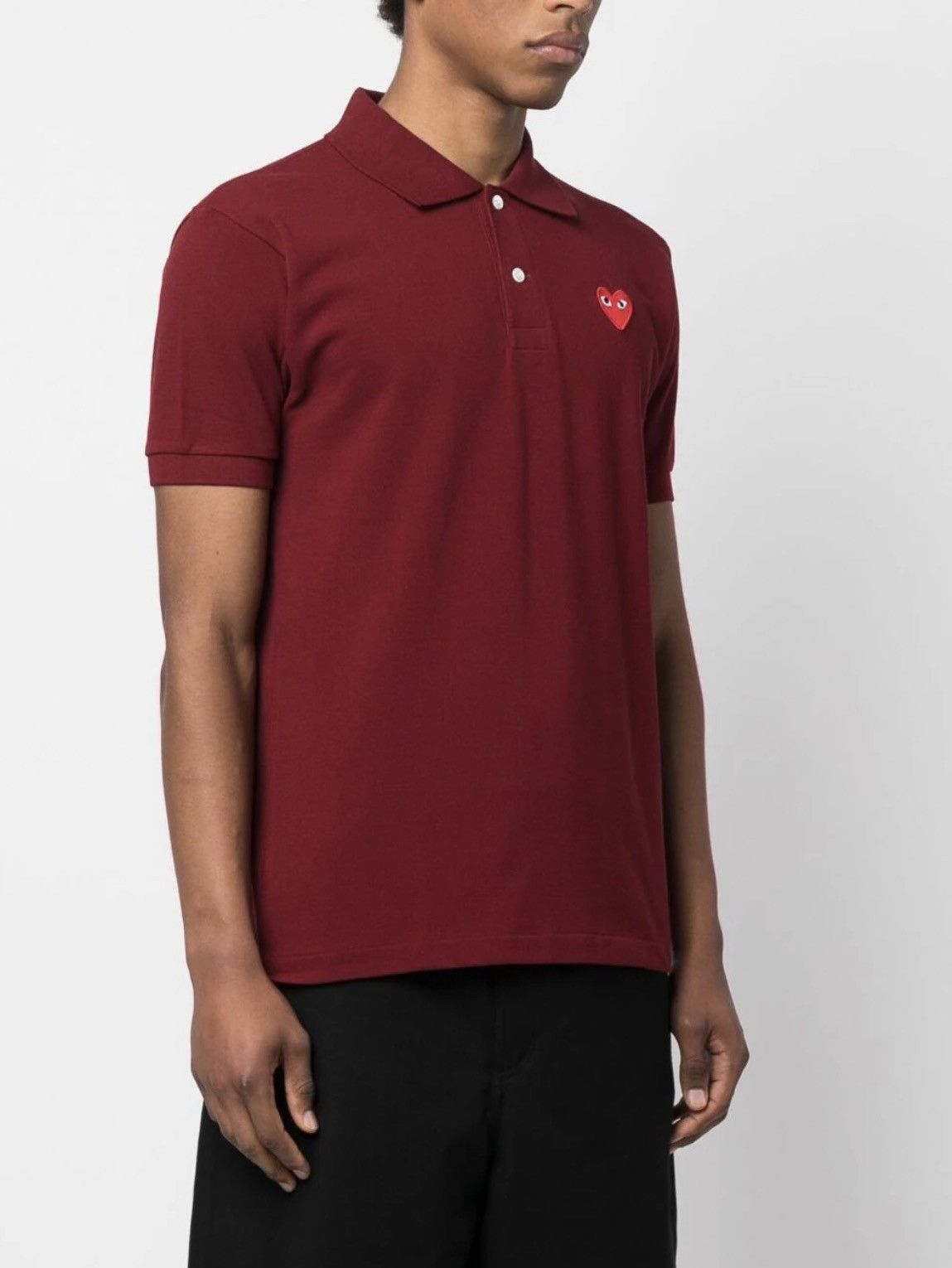 image of Comme Des Garcons Comme Des Garçons Play Heart Logo Embroidered Polo, Men's (Size XL)