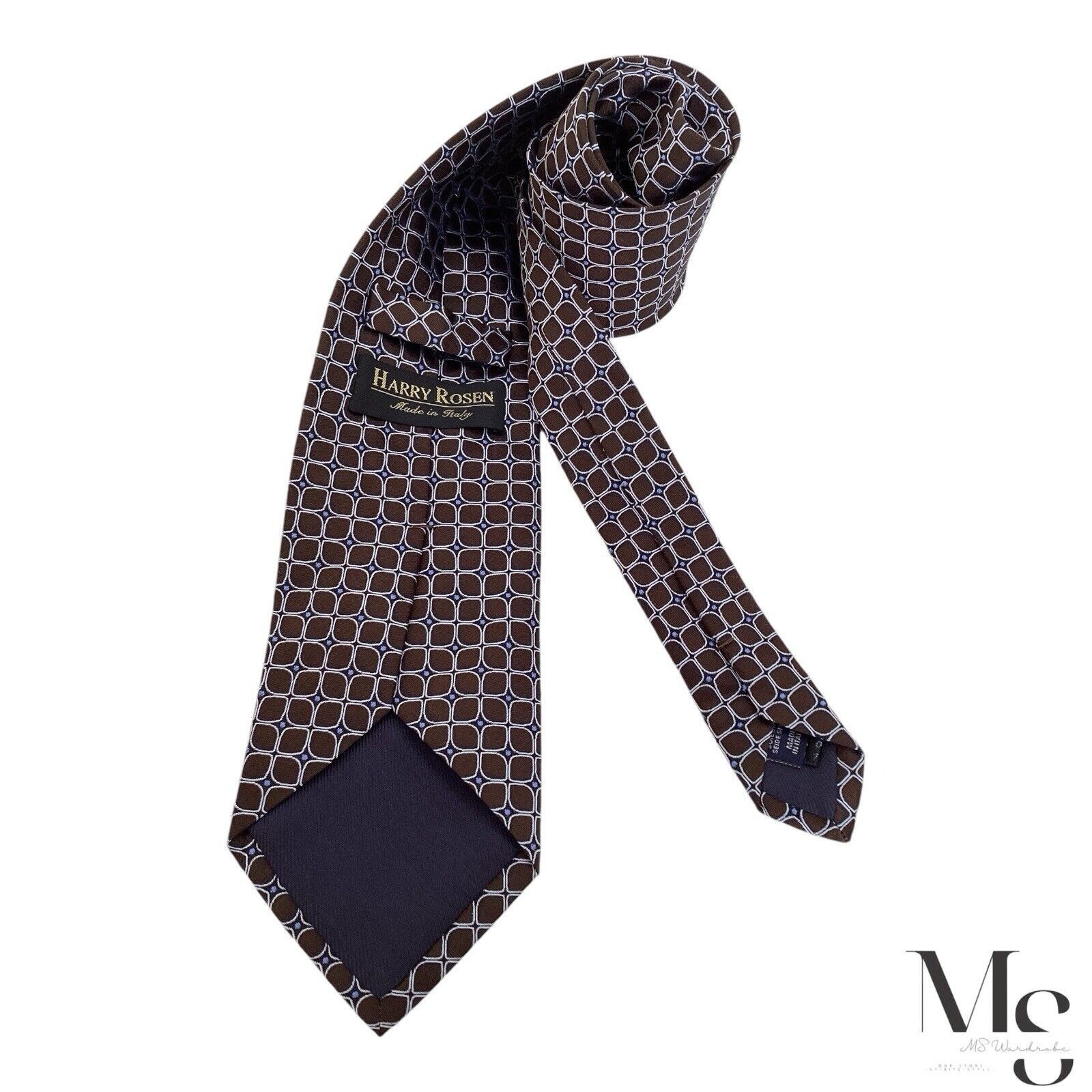 Harry Rosen HARRY ROSEN Brown Geometric Silk Tie Made In Italy W: 3.5" E Size ONE SIZE - 2 Thumbnail