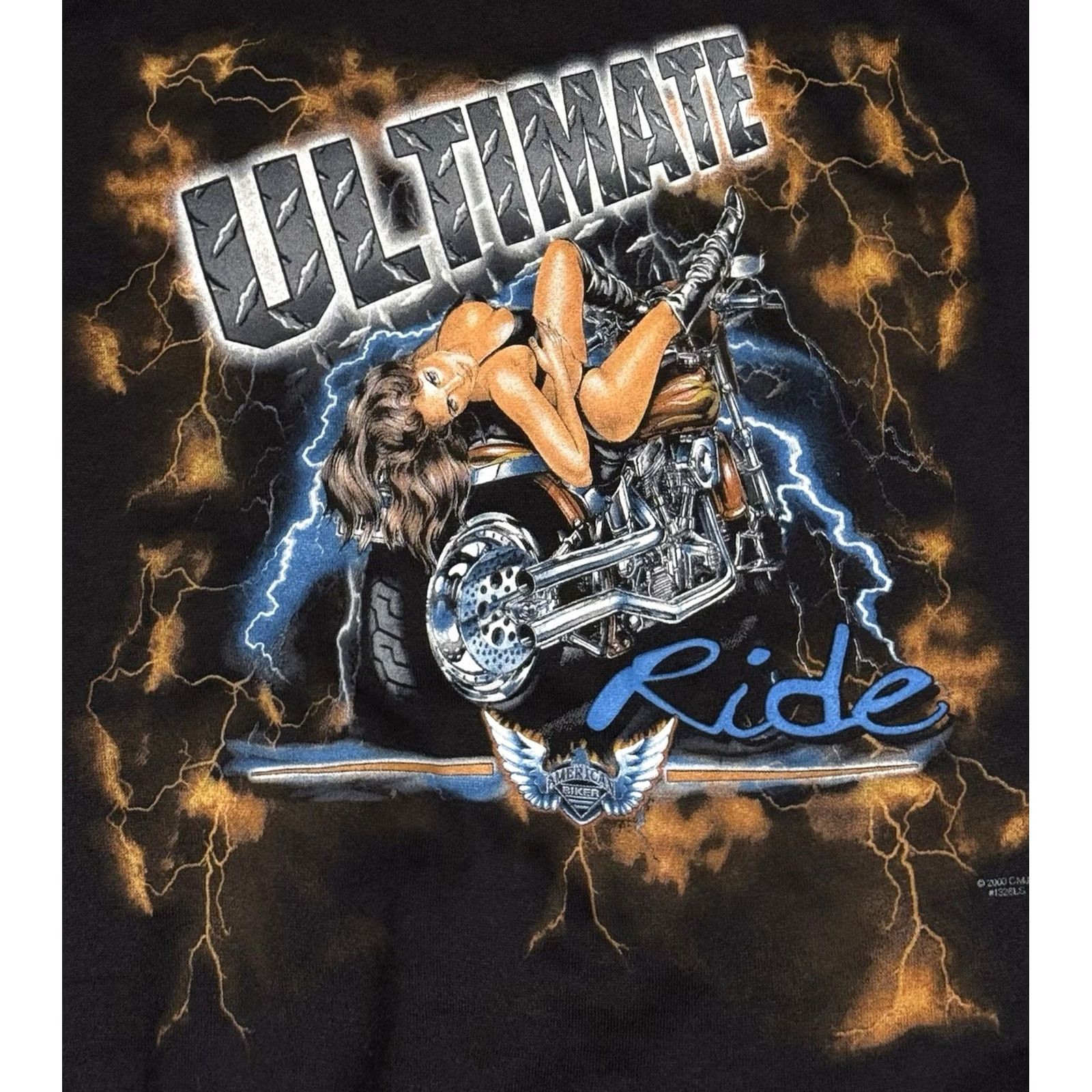 Vintage VINTAGE CMJ Sportswear Sweatshirt XL 2XL Biker Girl Lightning Harley Easyriders Black Crew Neck Graphic Print Pullover Men's 90s Grunge USA Rock Shirt Size US XXL / EU 58 / 5 - 3 Thumbnail