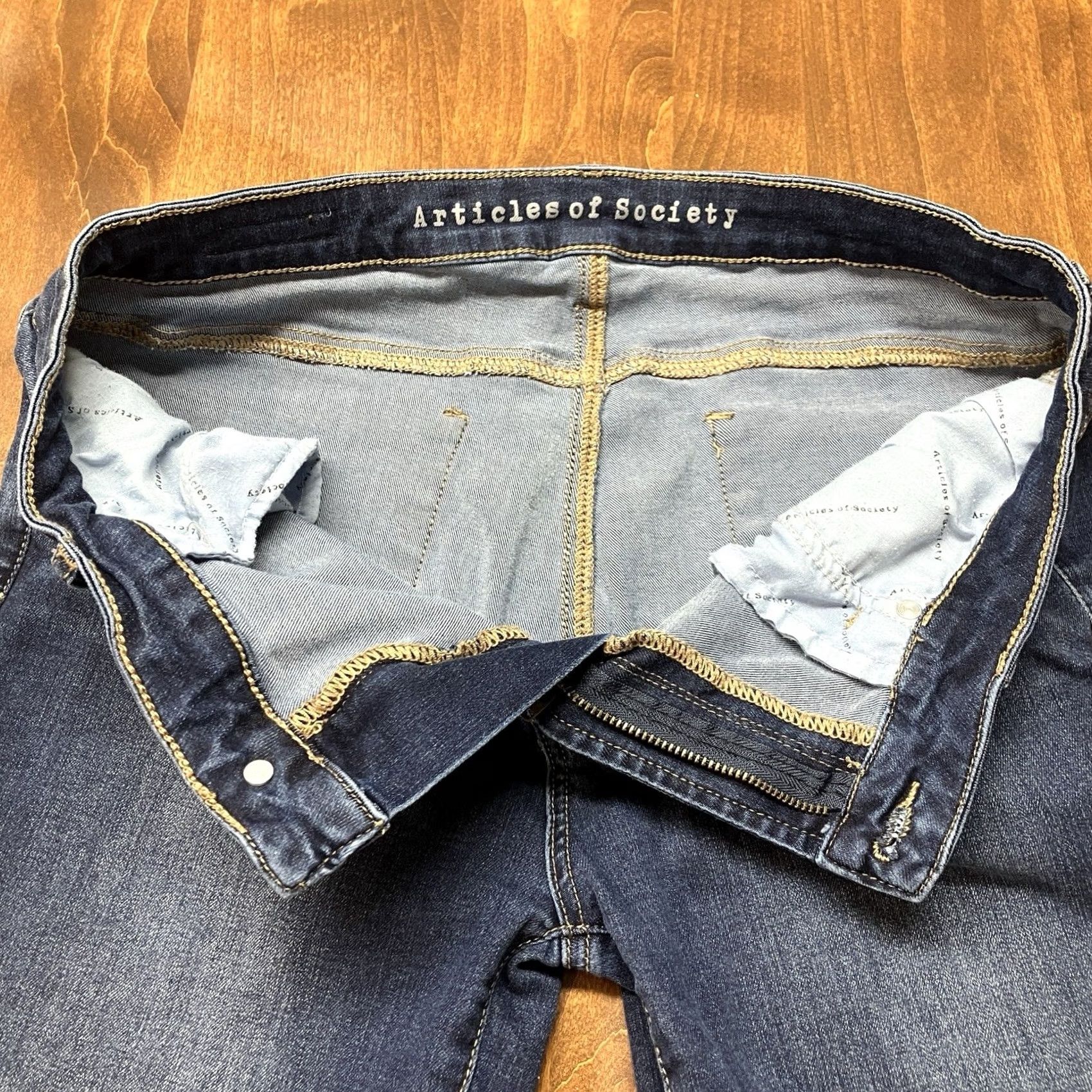 Vintage Articles of Society Jeans Cropped Regular 31 Dark Wash Stretch Raw Hem Jeans Womens Size 24" / US 00 / IT 34 - 5 Thumbnail